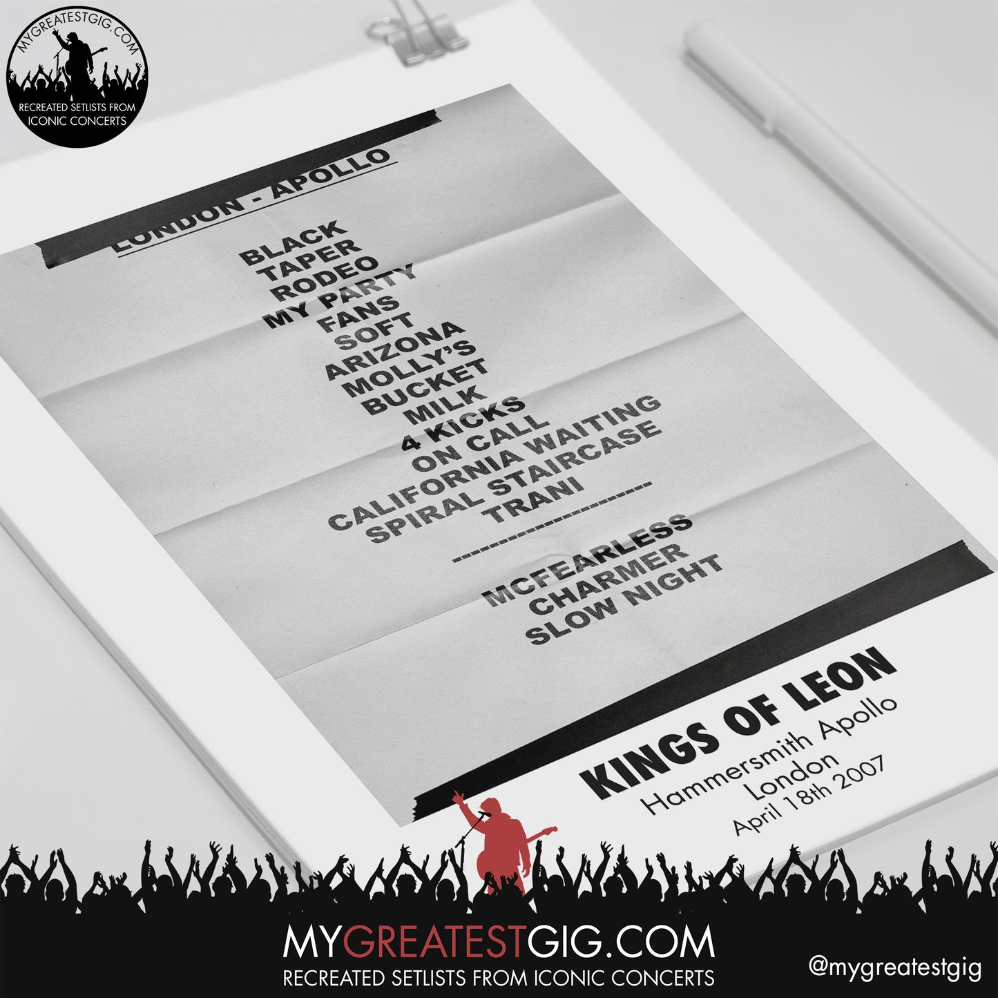 Kings Of Leon - London - April 18th 2007 Recreated Setlist Poster