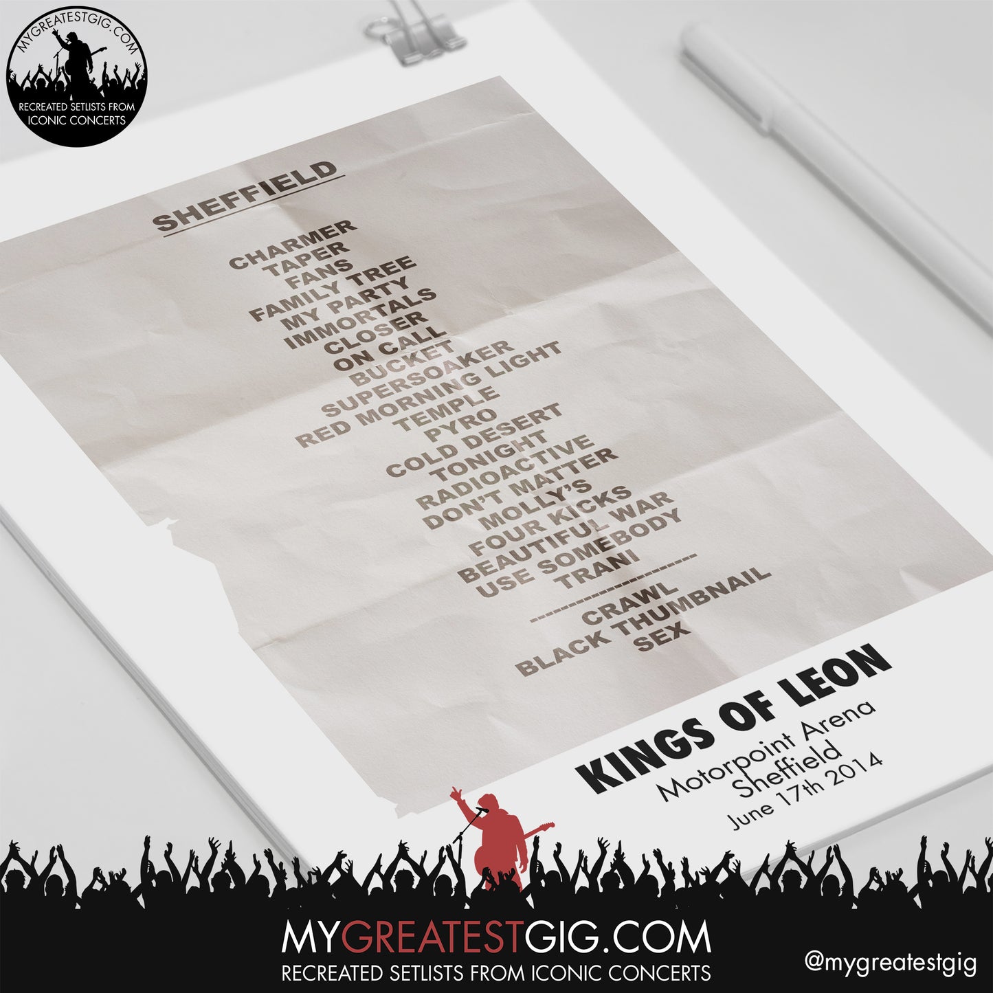 Kings Of Leon - Sheffield - June 17th 2014 Recreated Setlist Poster