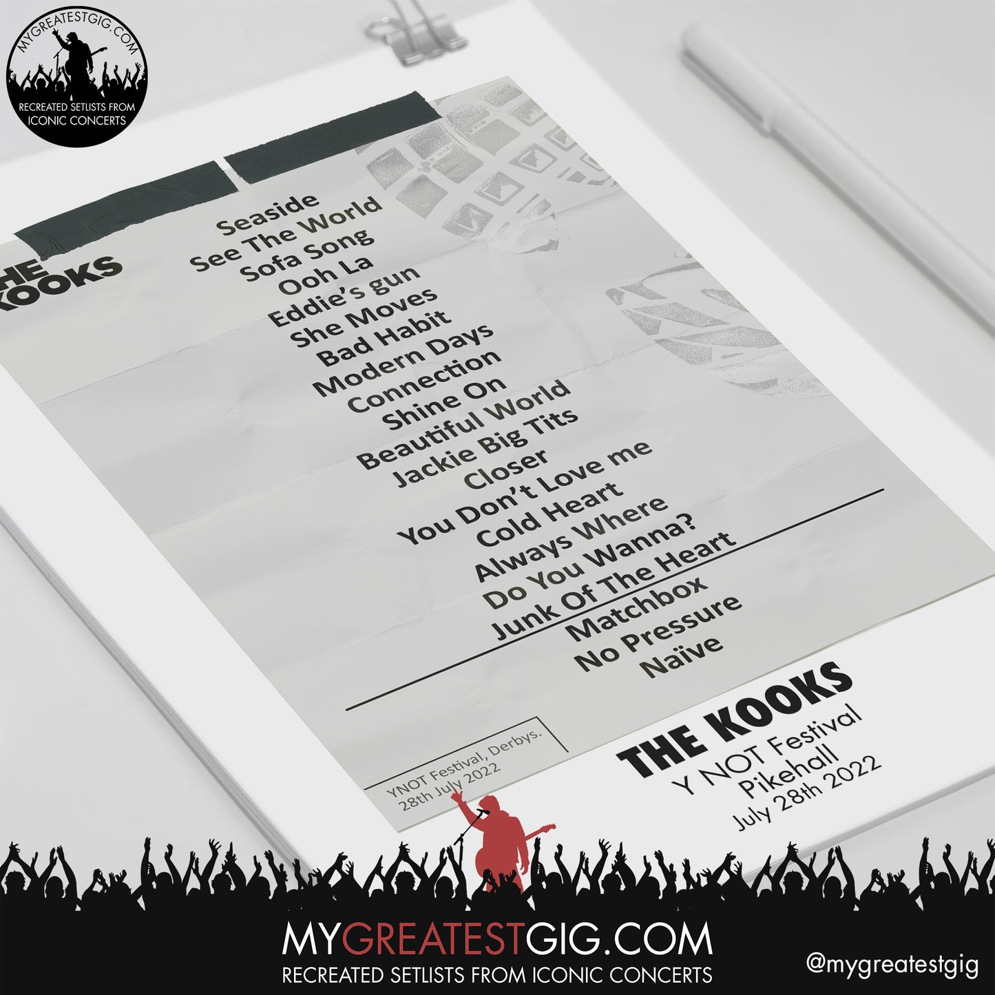 The Kooks - Y NOT Festival - July 28th 2022 Replica Setlist Poster