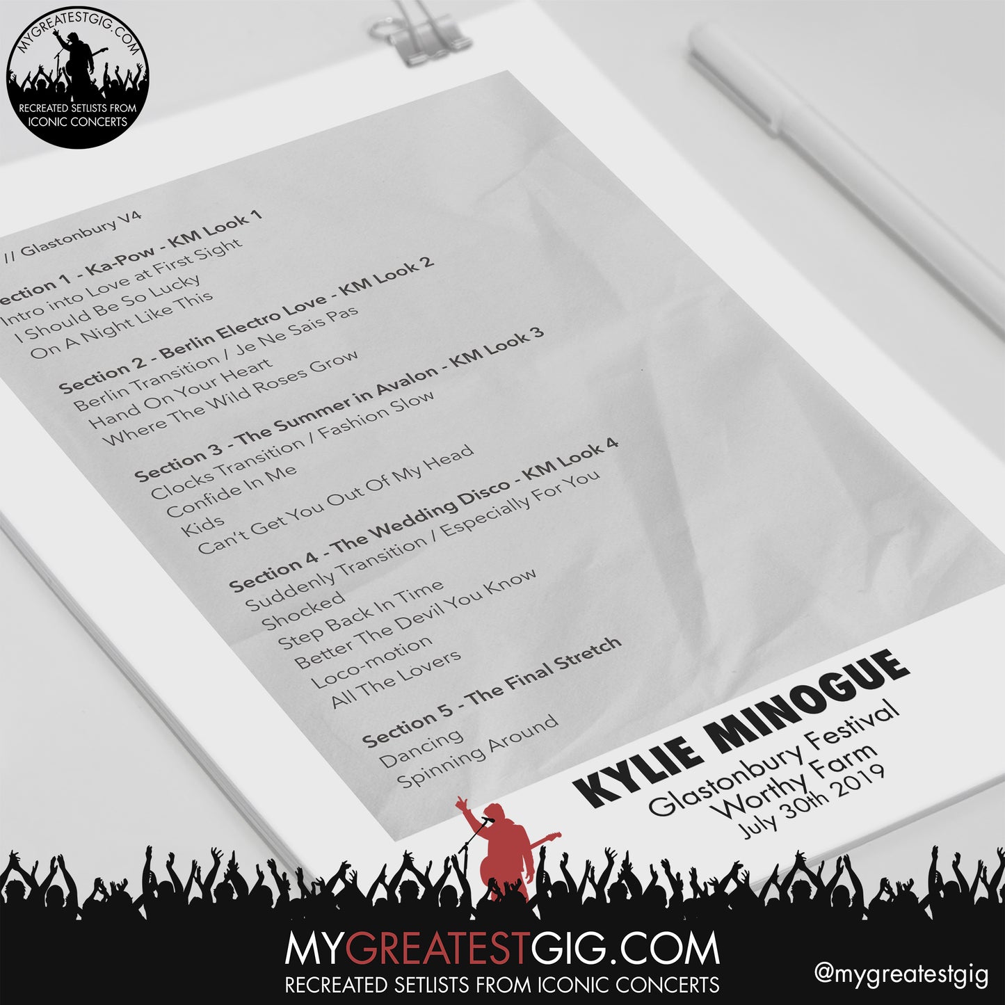 Kylie Minogue - Glastonbury Festival - July 30th 2019 Recreated Setlist Poster