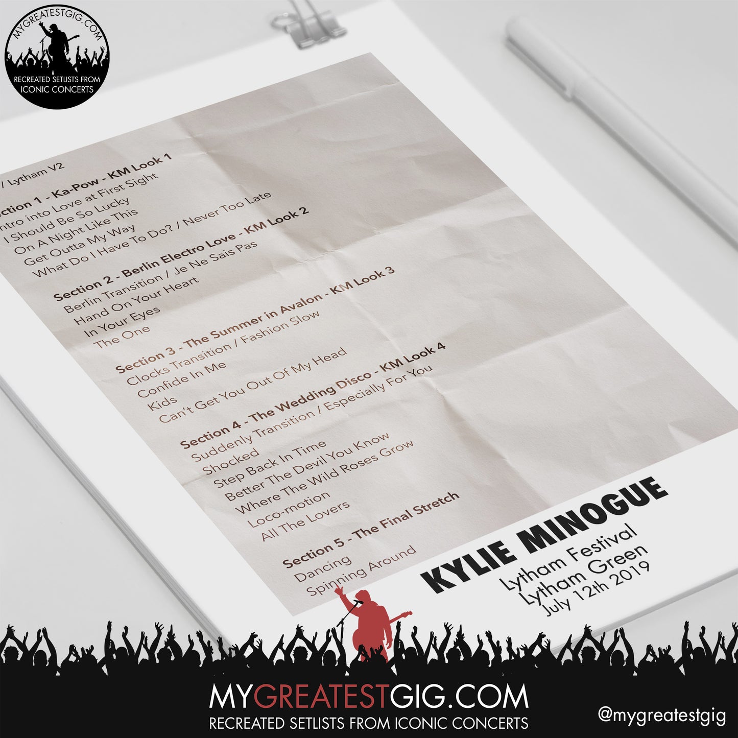 Kylie Minogue - Lytham Festival - July 12th 2019 Recreated Setlist Poster