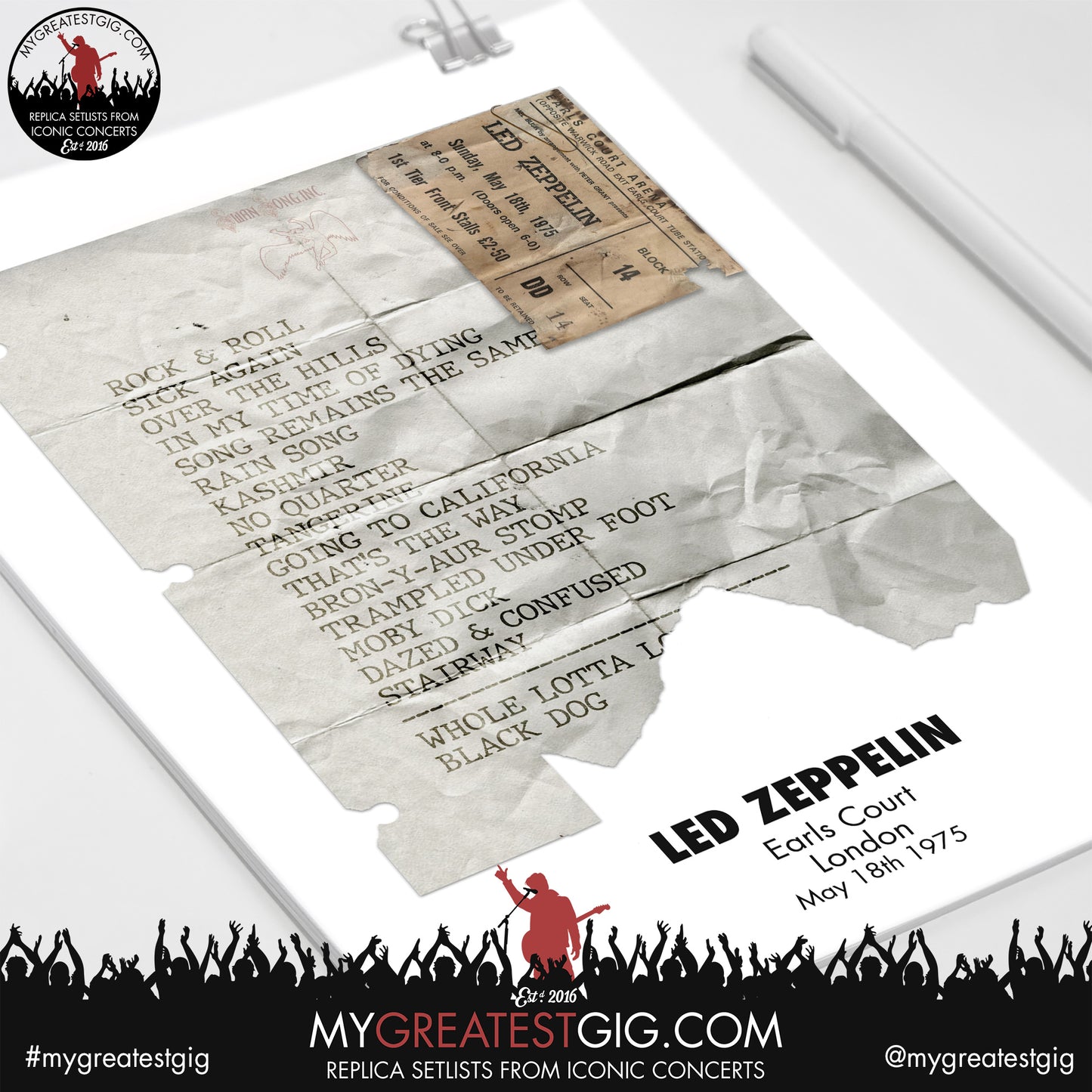 Led Zeppelin - London - May 18th 1975 Replica Setlist Poster