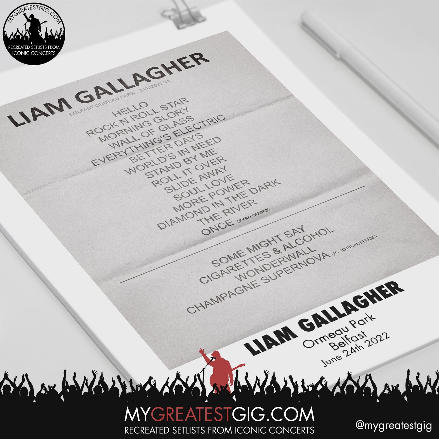 Liam Gallagher - Belfast - June 24th 2022 Recreated Setlist Poster