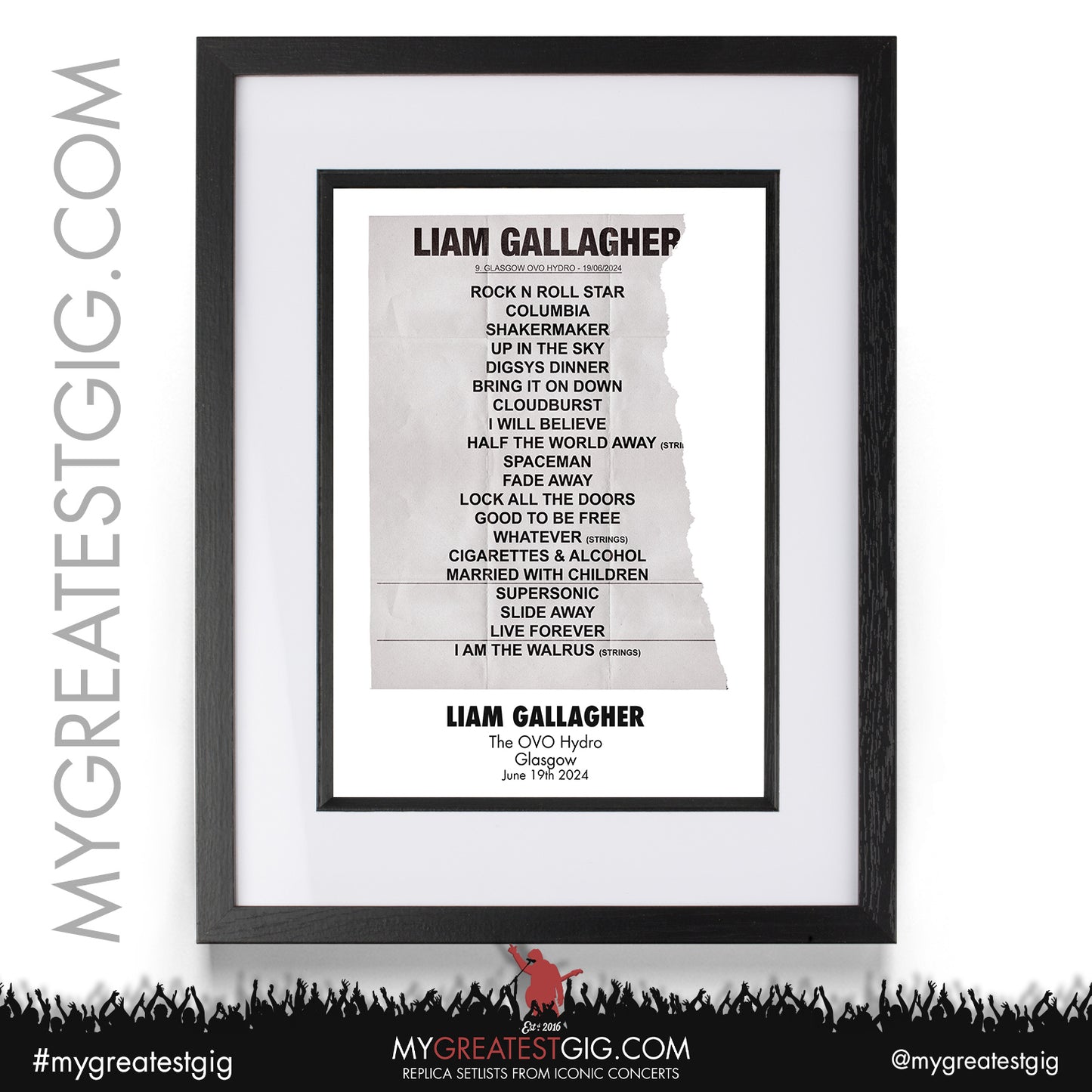 Liam Gallagher - Glasgow - June 19th/20th 2024 Replica Setlist Poster