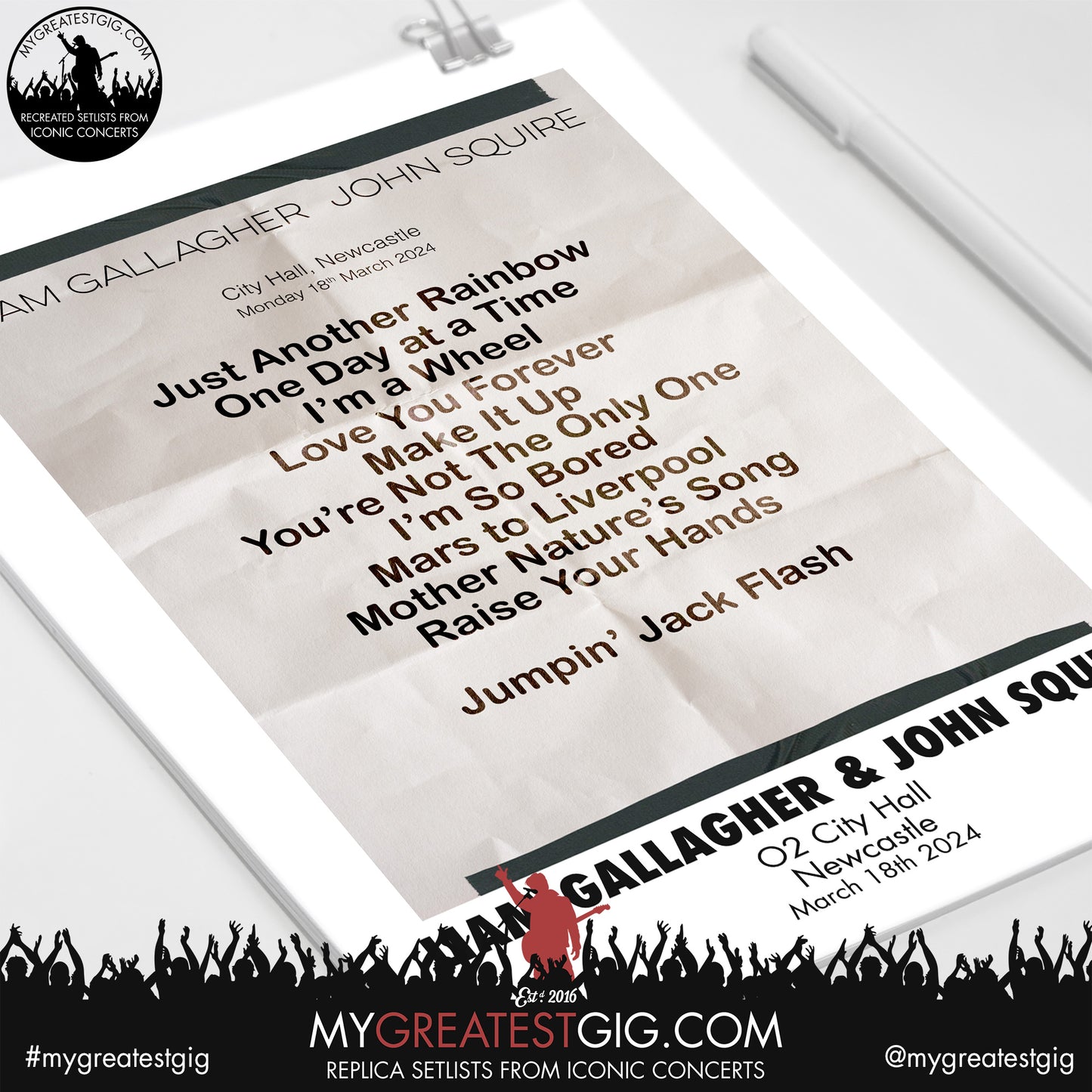 Liam Gallagher & John Squire - Newcastle - March 18th 2024 Replica Setlist Poster
