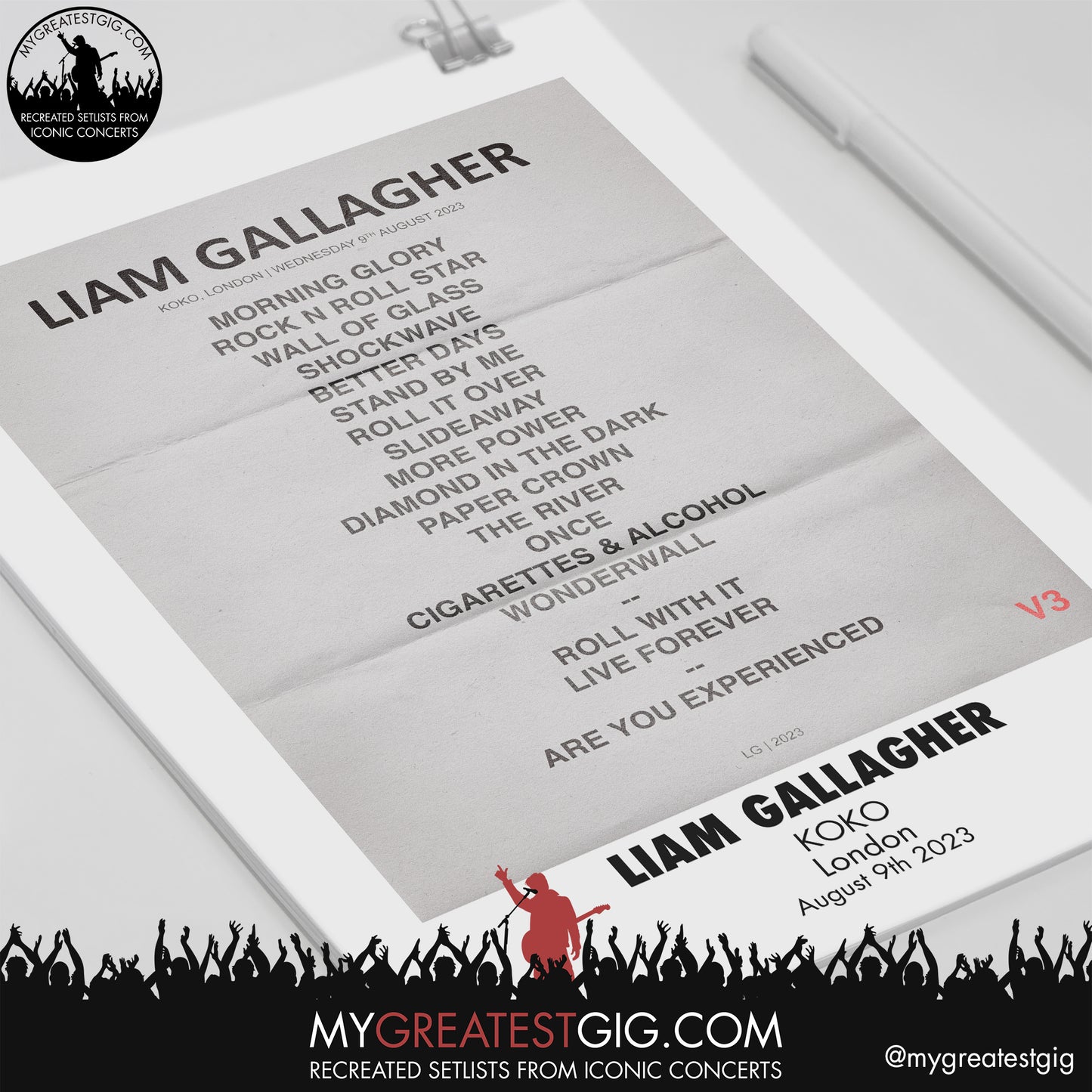 Liam Gallagher - London - August 9th 2023 Recreated Setlist Poster