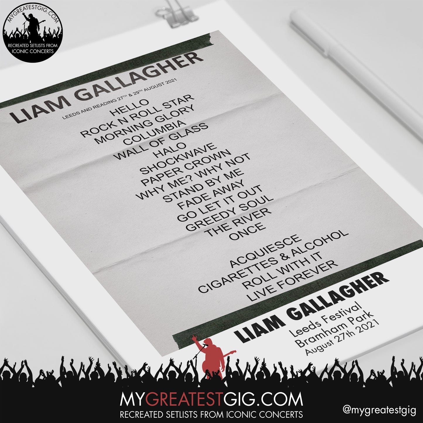 Liam Gallagher - Leeds Festival - August 27th 2021 Recreated Setlist Poster