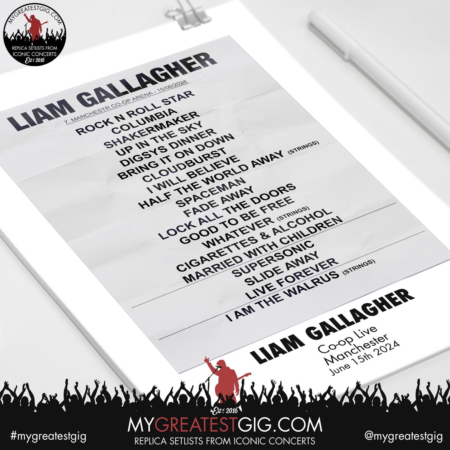Liam Gallagher - Manchester - June 15th 2024 Replica Setlist Poster