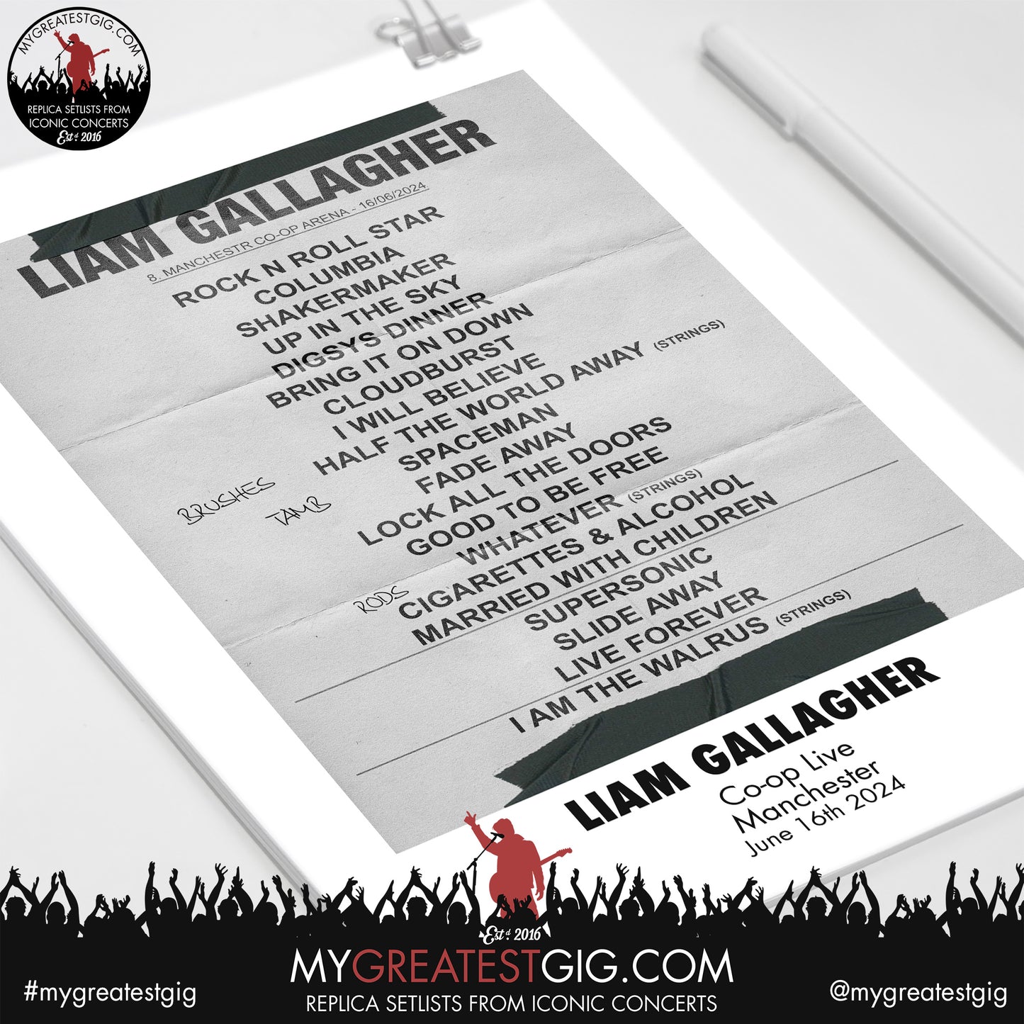Liam Gallagher - Manchester - June 16th 2024 Replica Setlist Poster