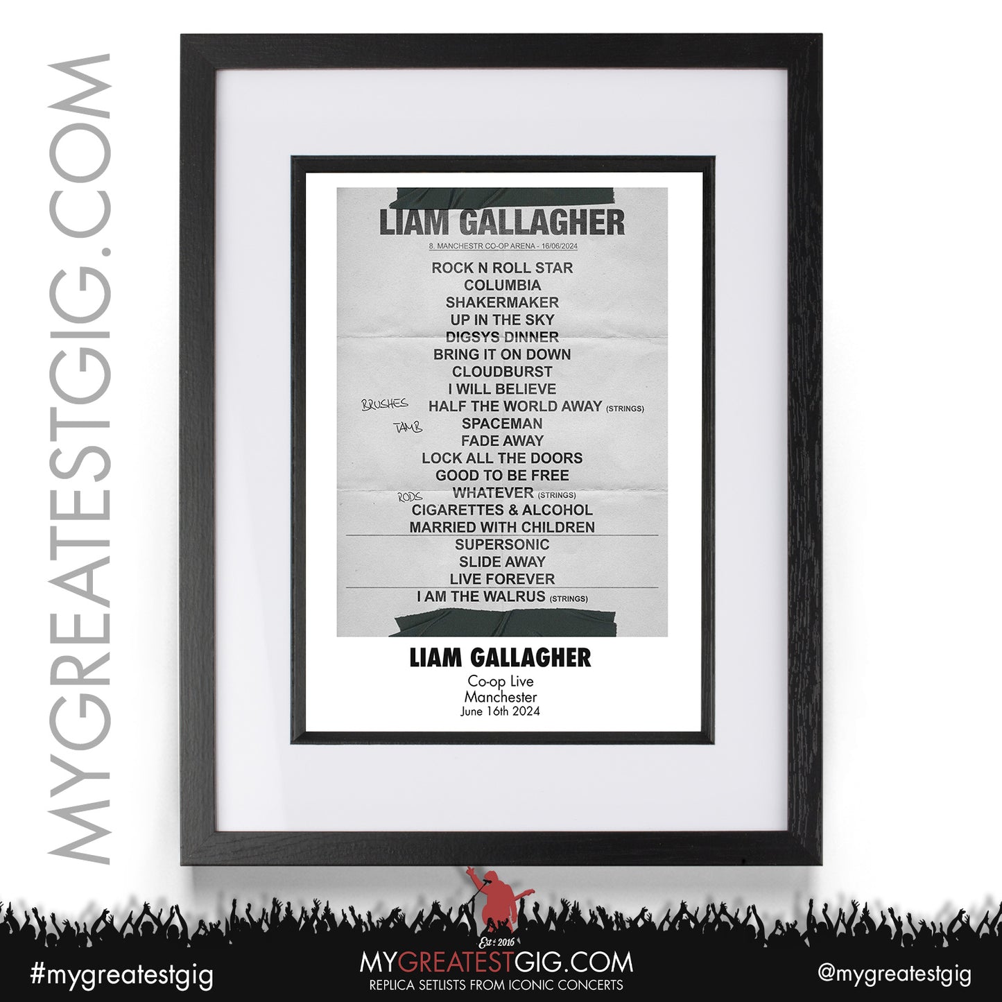 Liam Gallagher - Manchester - June 16th 2024 Replica Setlist Poster