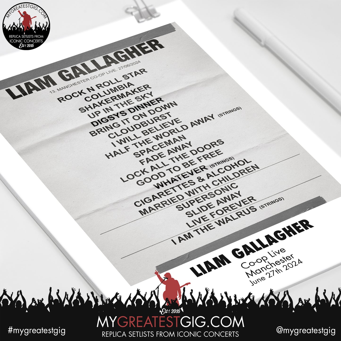 Liam Gallagher - Manchester - June 27th/28th 2024 Replica Setlist Poster