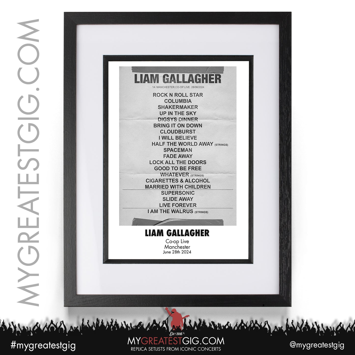 Liam Gallagher - Manchester - June 27th/28th 2024 Replica Setlist Poster