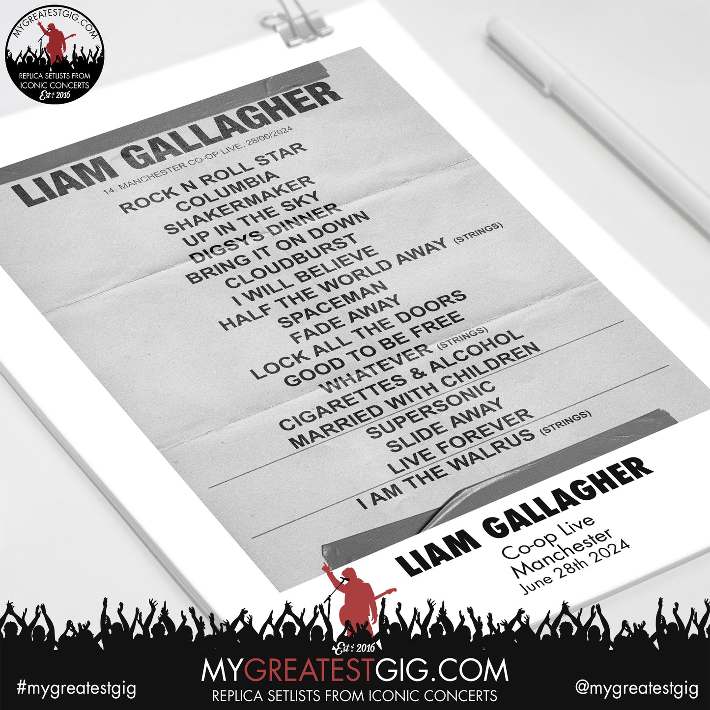 Liam Gallagher - Manchester - June 27th/28th 2024 Replica Setlist Poster