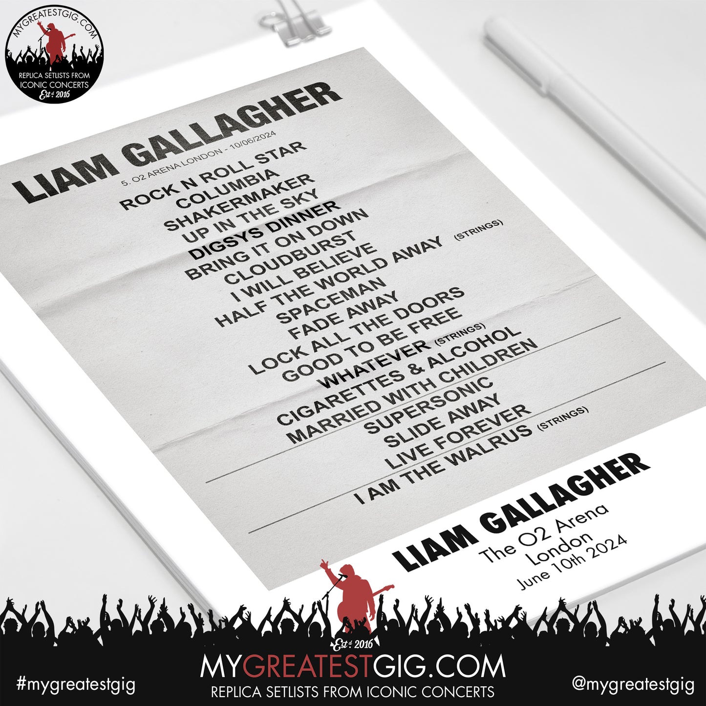 Liam Gallagher - O2 Arena - June 10th 2024 Replica Setlist Poster