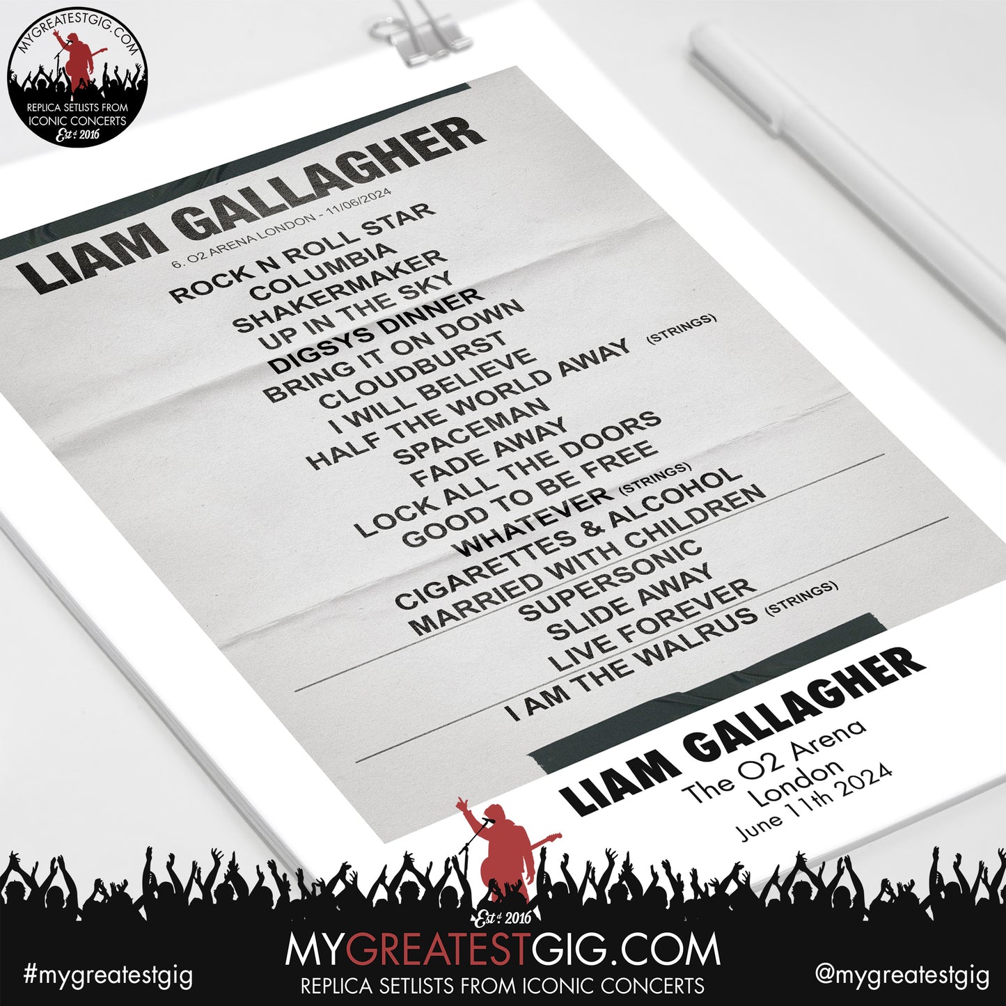 Liam Gallagher - O2 Arena - June 11th 2024 Replica Setlist Poster