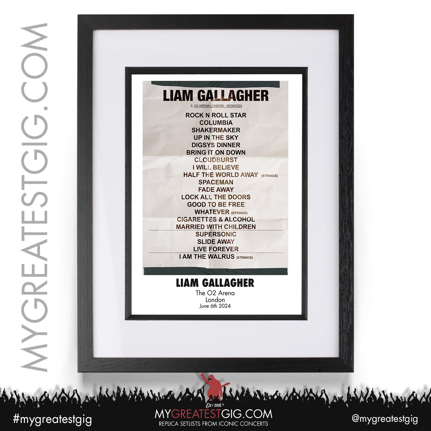 Liam Gallagher - O2 Arena - June 6th 2024 Replica Setlist Poster
