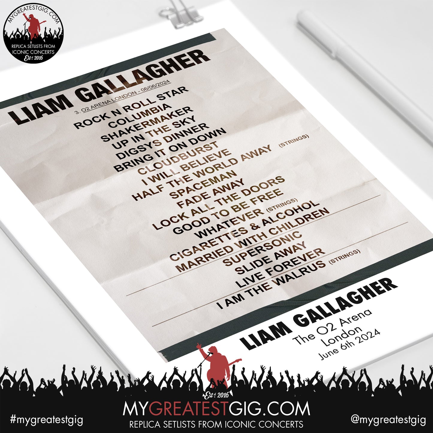 Liam Gallagher - O2 Arena - June 6th 2024 Replica Setlist Poster