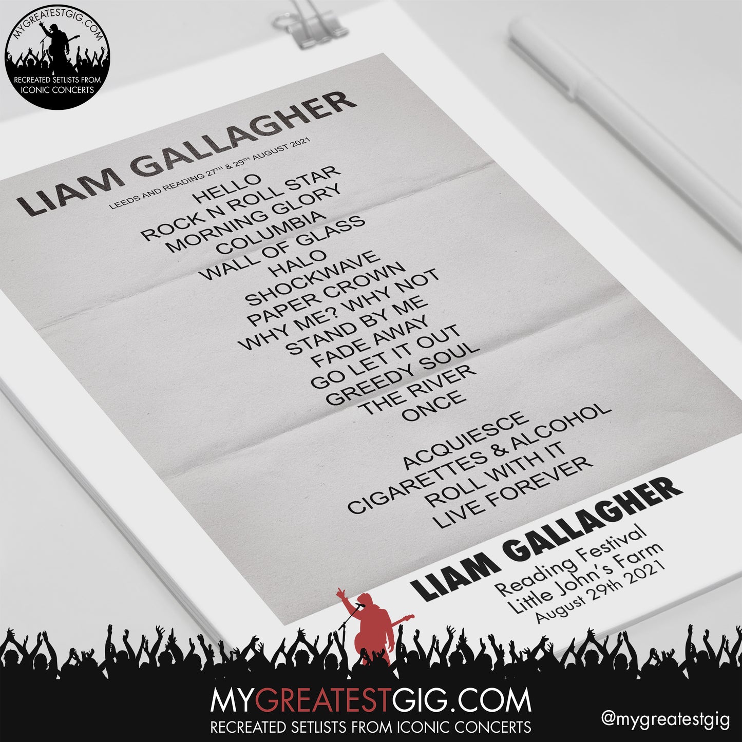 Liam Gallagher - Reading Festival - August 29th 2021 Recreated Setlist Poster