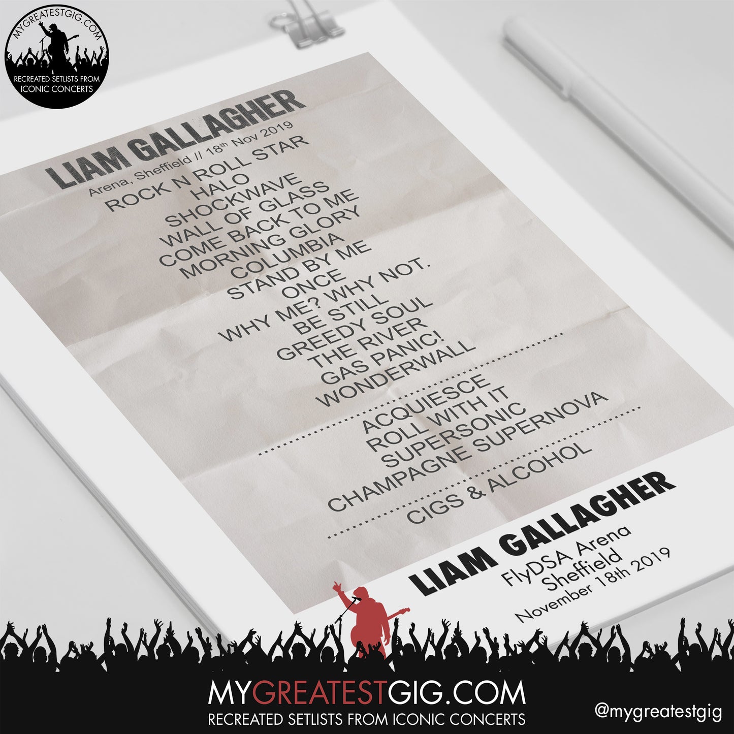 Liam Gallagher - Sheffield - November 18th 2019 Recreated Setlist Poster