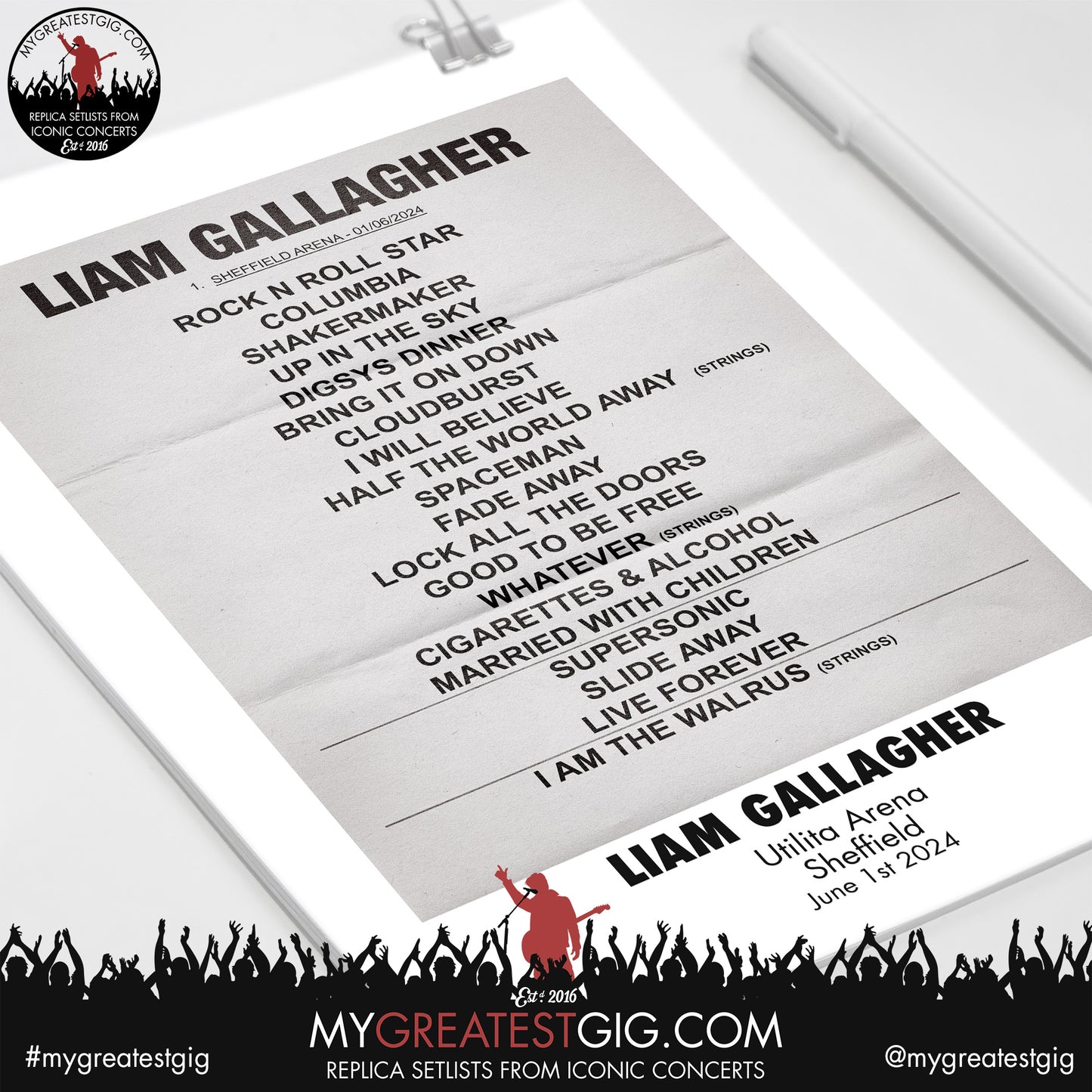 Liam Gallagher - Sheffield - June 1st 2024 Replica Setlist Poster
