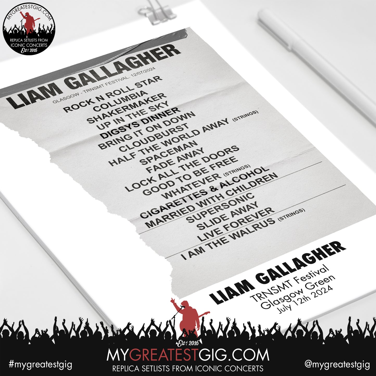 Liam Gallagher - TRNSMT Festival - July 12th 2024 Replica Setlist Poster