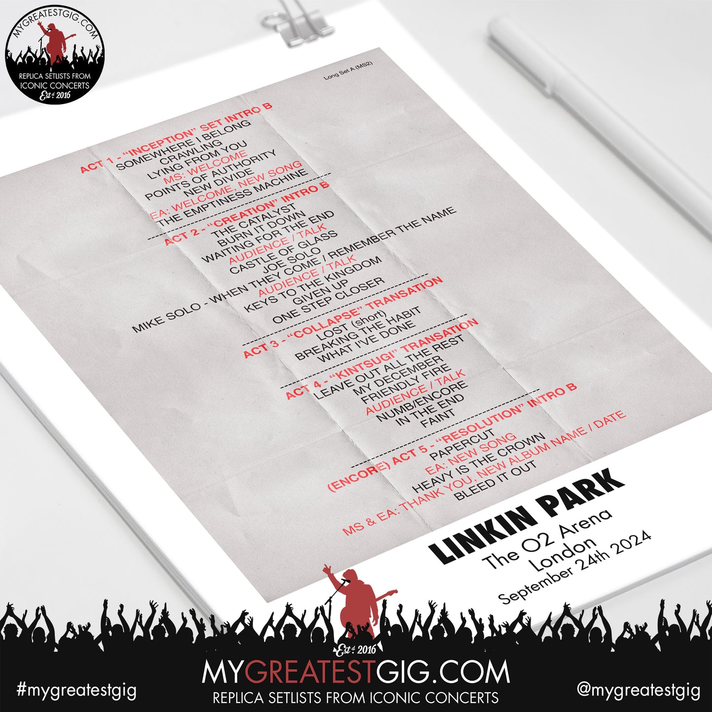 Linkin Park - London - September 24th 2024 Replica Setlist Poster