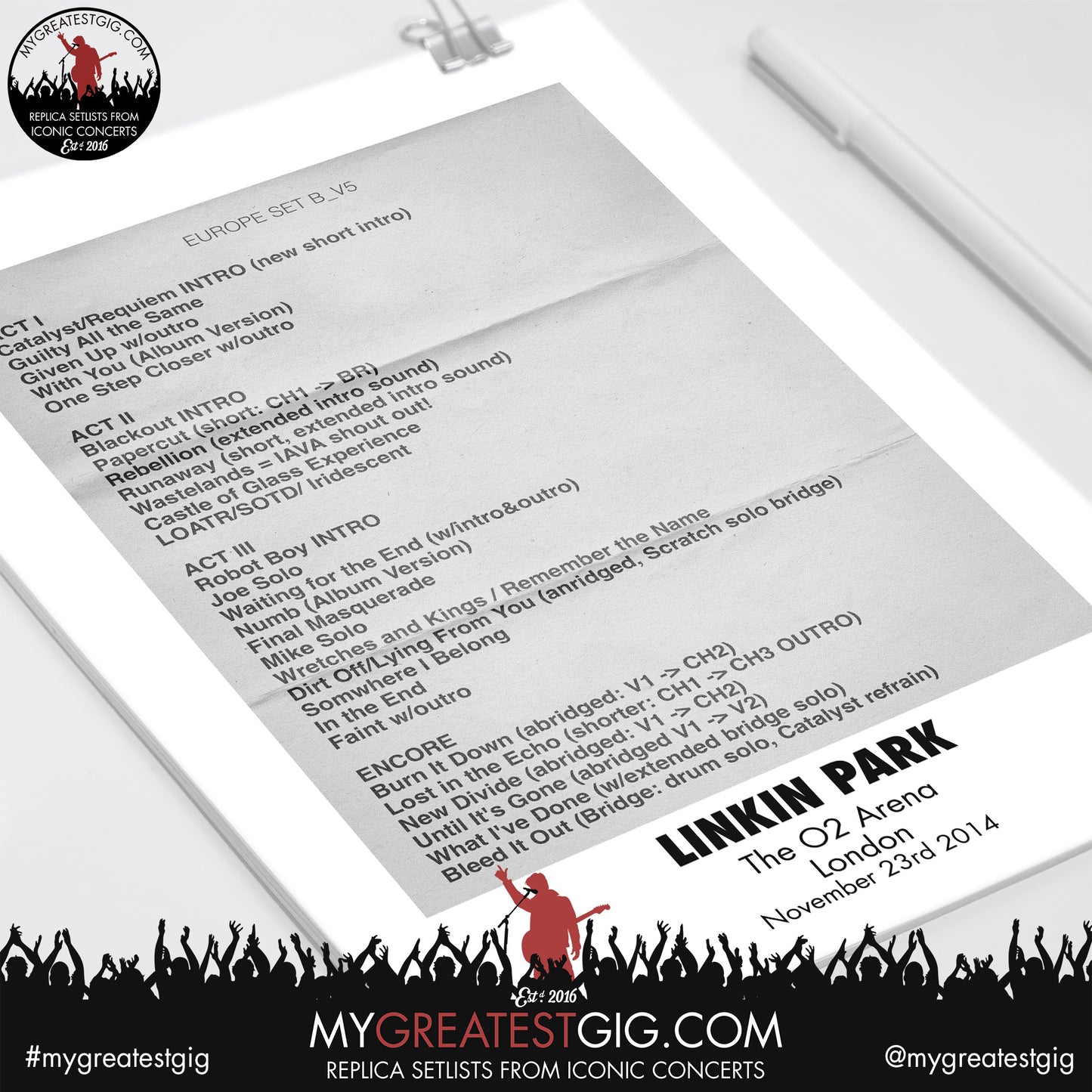 Linkin Park - London - November 23rd/24th 2014 Replica Setlist Poster