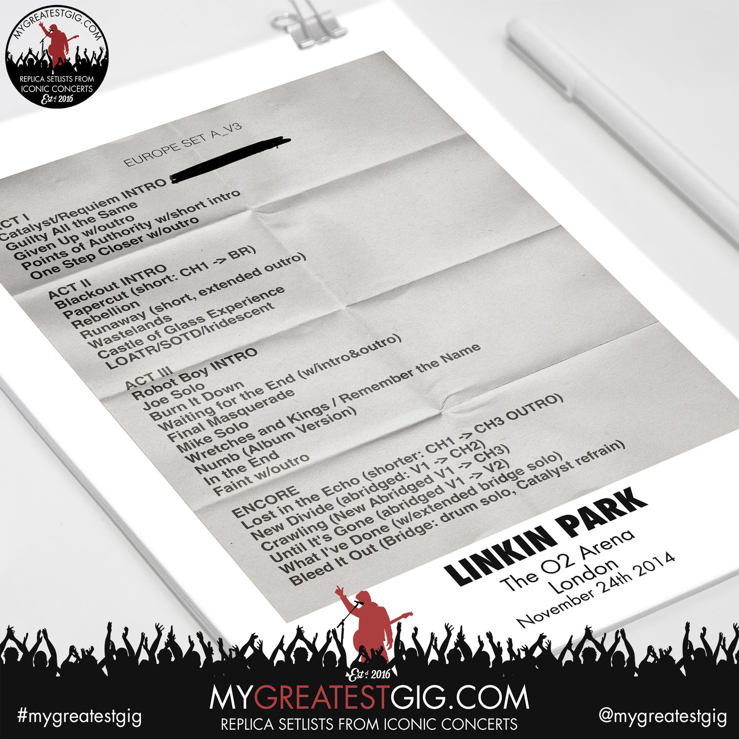 Linkin Park - London - November 23rd/24th 2014 Replica Setlist Poster