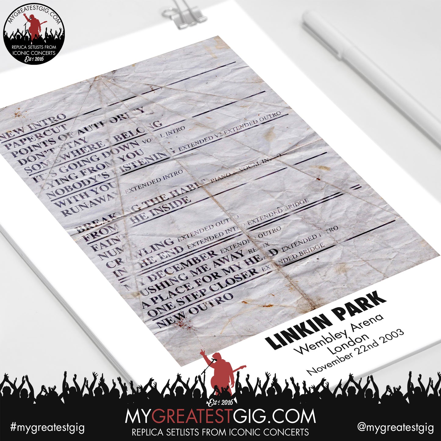 Linkin Park - Wembley Arena - November 22nd 2003 Replica Setlist Poster