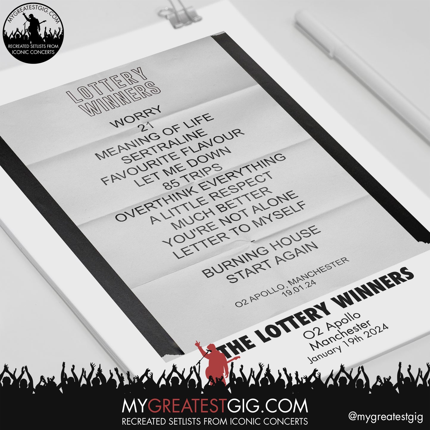 Lottery Winners - Manchester - January 19th 2024 Replica Setlist Poster