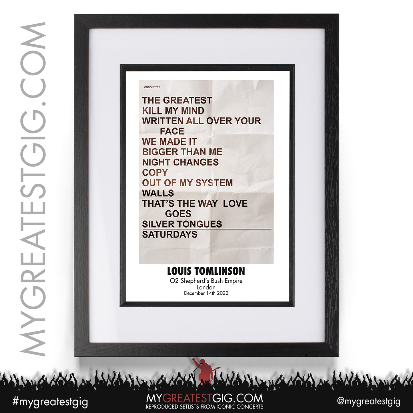 Louis Tomlinson - London - December 14th 2022 Recreated Setlist Poster