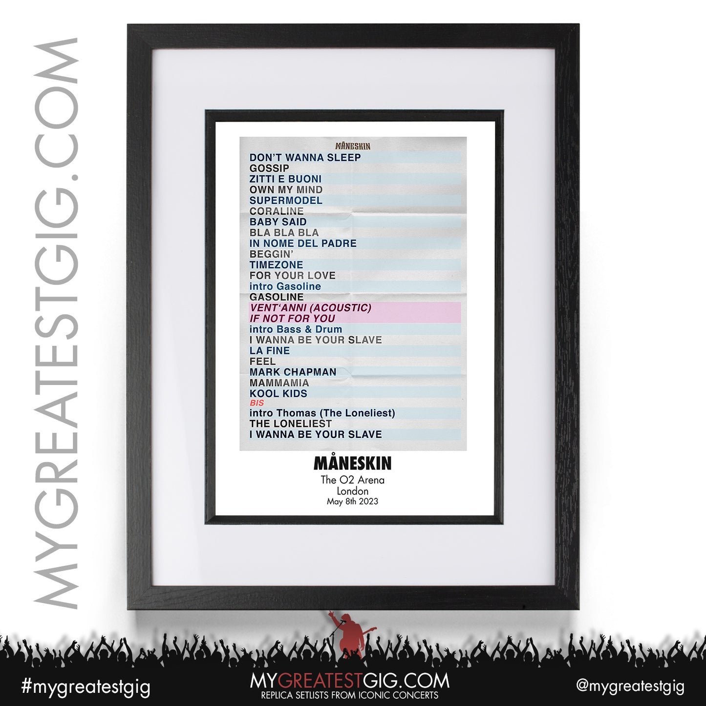 Måneskin - London - May 8th 2023 Replica Setlist Poster