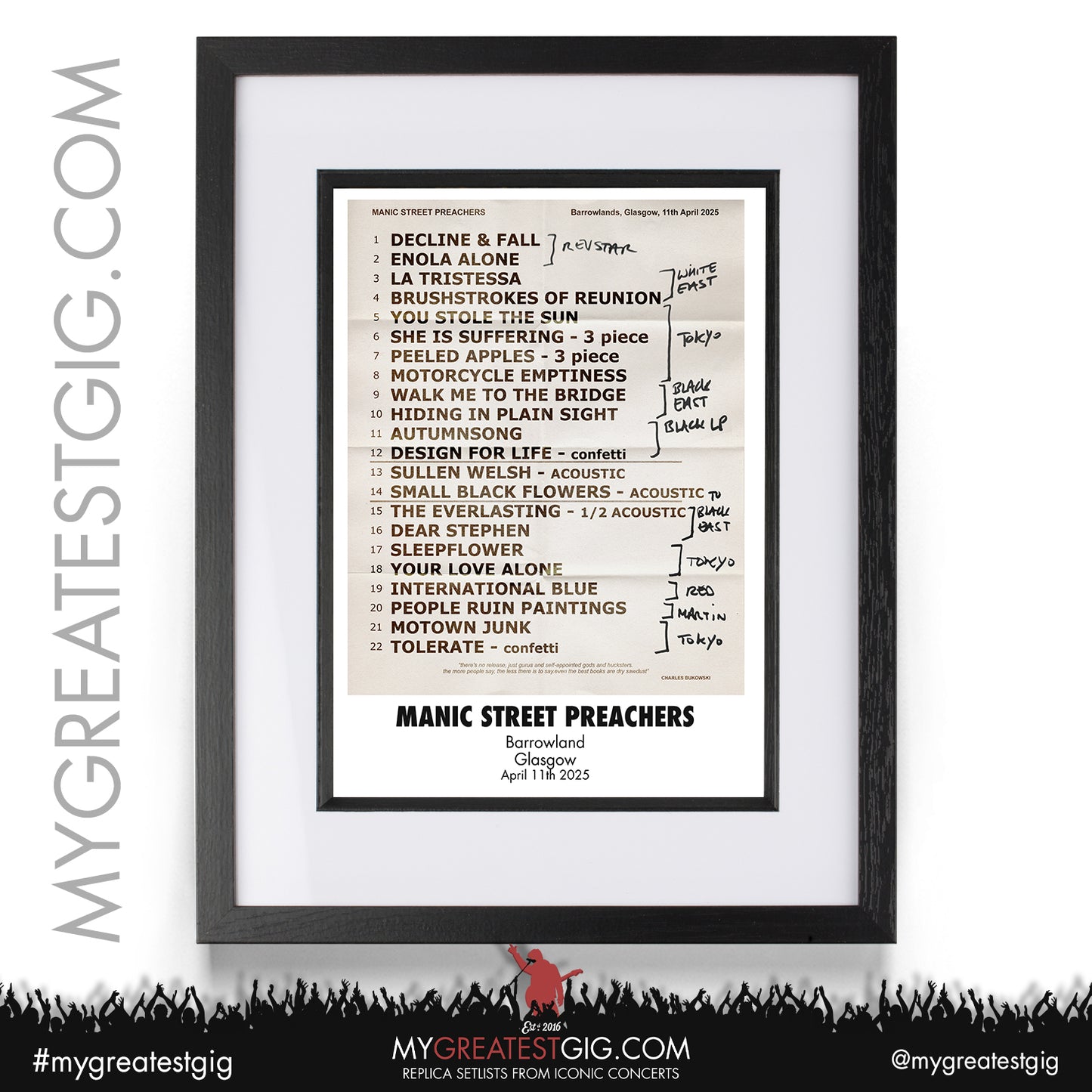 Manic Street Preachers - Critical Thinking - April/May 2025 Replica Setlist Posters