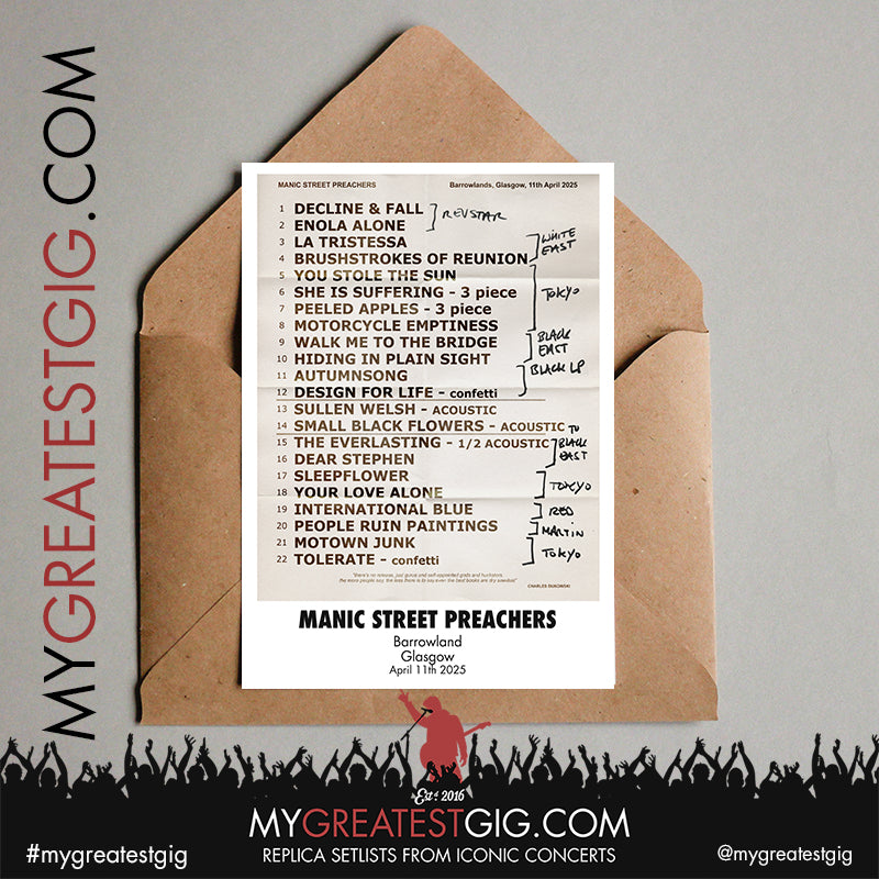 Manic Street Preachers - Critical Thinking - April/May 2025 Replica Setlist Posters