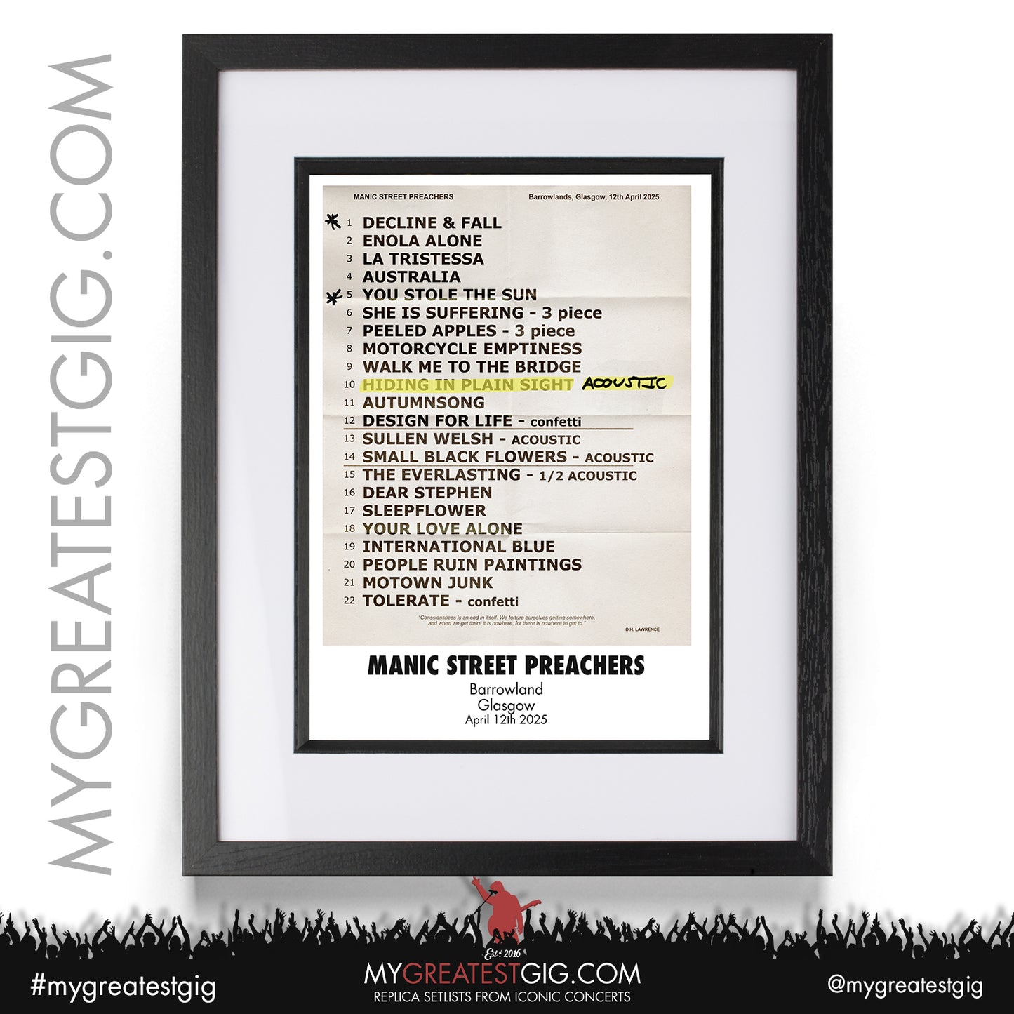 Manic Street Preachers - Critical Thinking - April/May 2025 Replica Setlist Posters