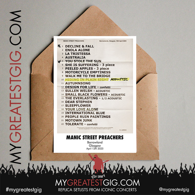 Manic Street Preachers - Critical Thinking - April/May 2025 Replica Setlist Posters