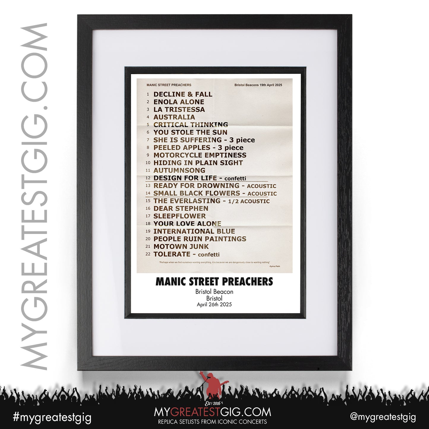 Manic Street Preachers - Critical Thinking - April/May 2025 Replica Setlist Posters