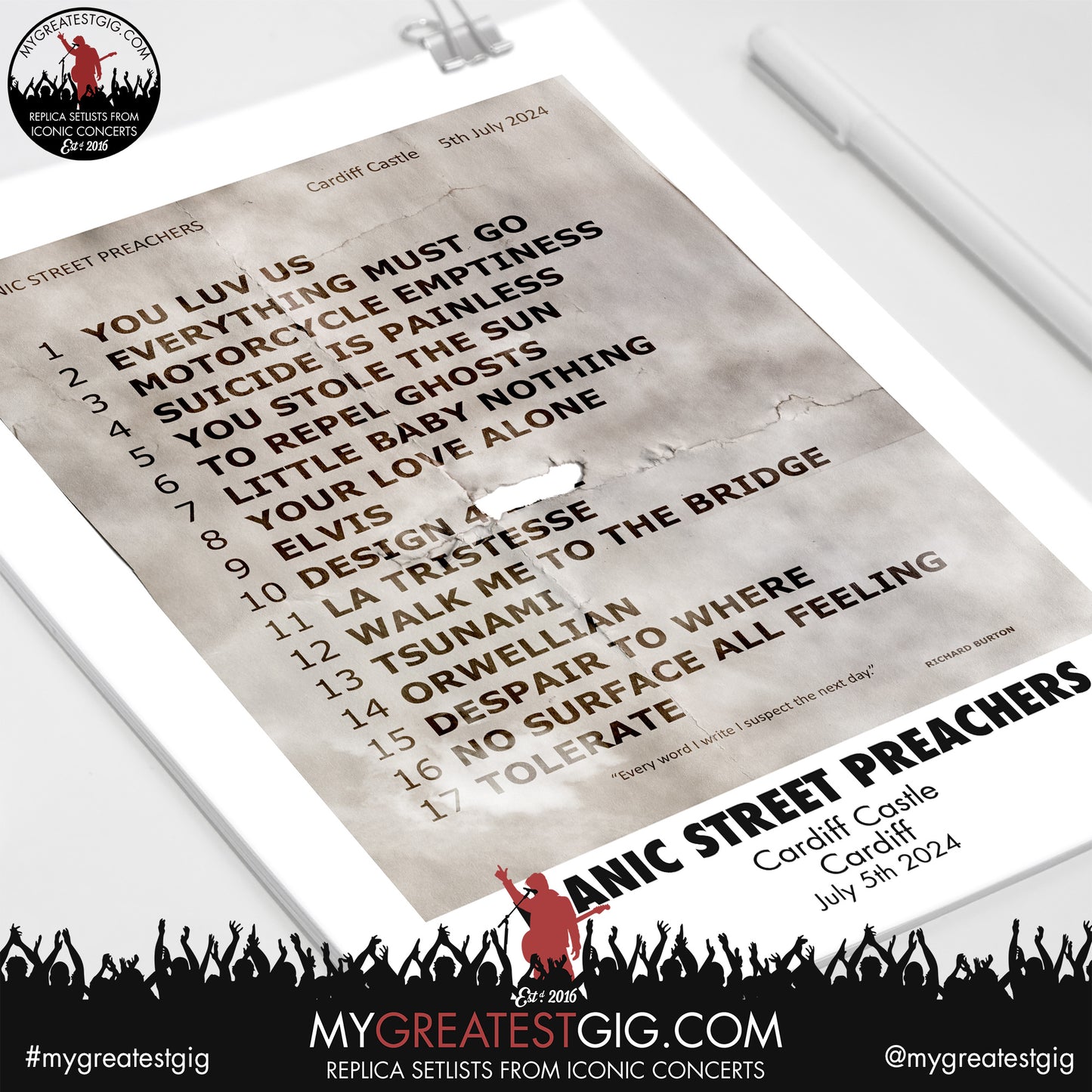 Manic Street Preachers - Cardiff Castle - July 5th / 6th 2024 Replica Setlist Poster