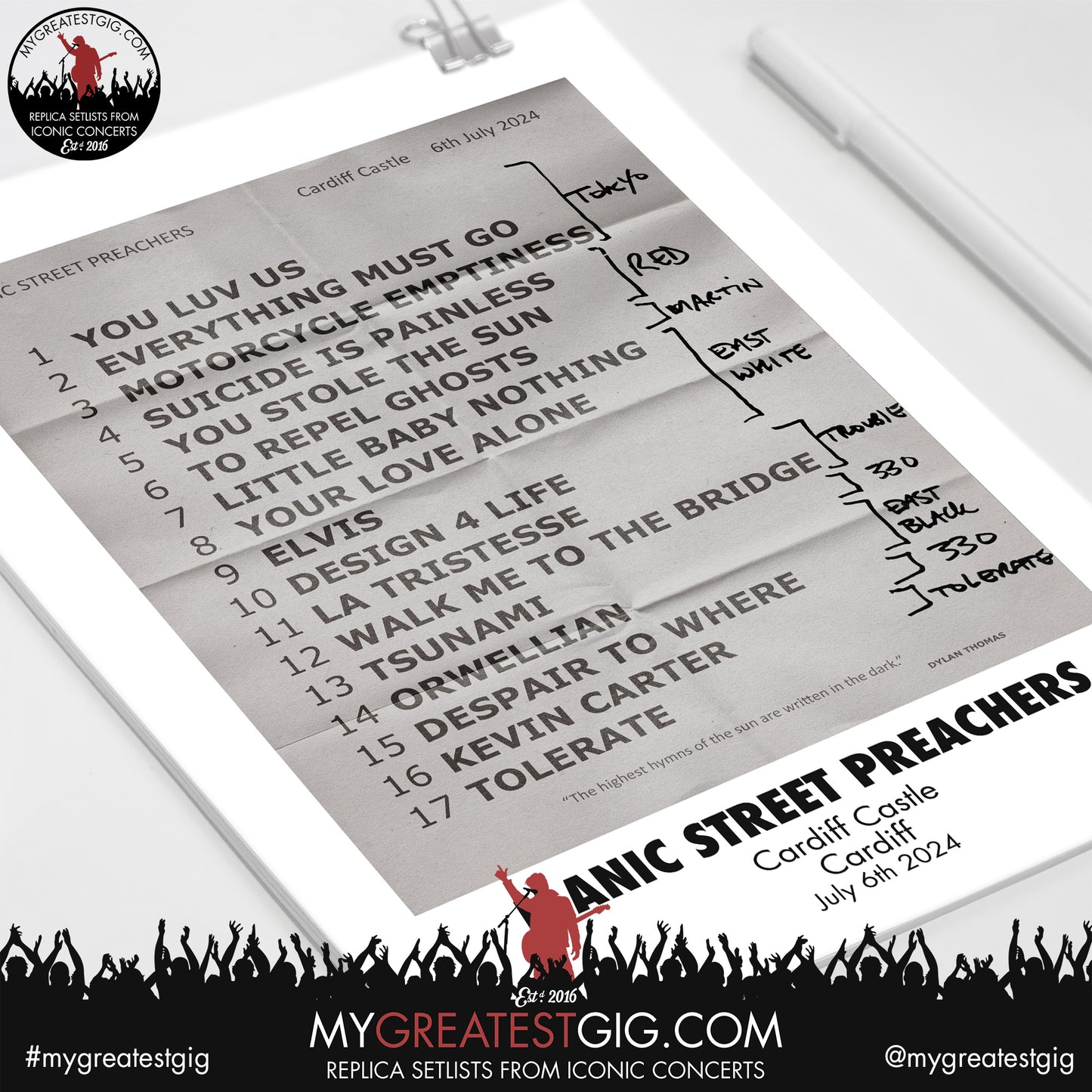 Manic Street Preachers - Cardiff Castle - July 5th / 6th 2024 Replica Setlist Poster
