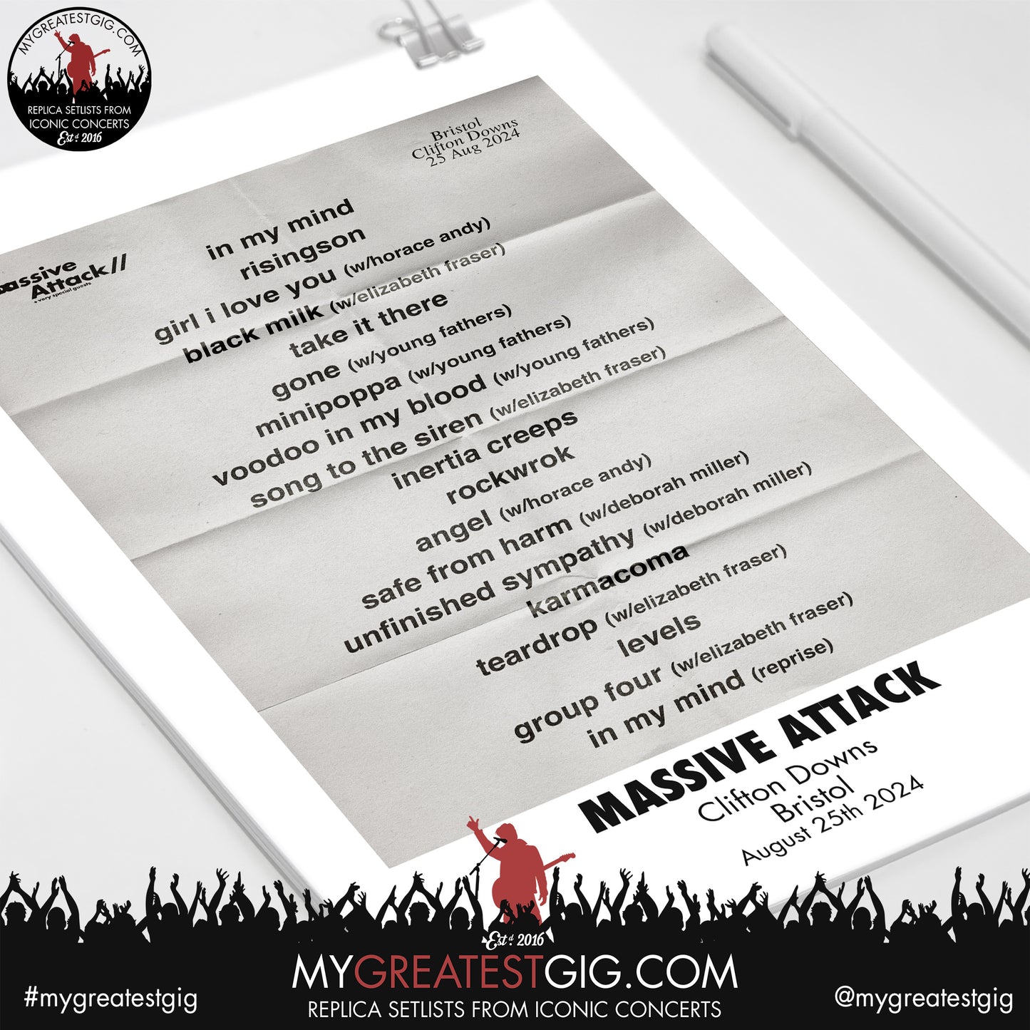 Massive Attack - Bristol - August 25th 2024 Replica Setlist Poster