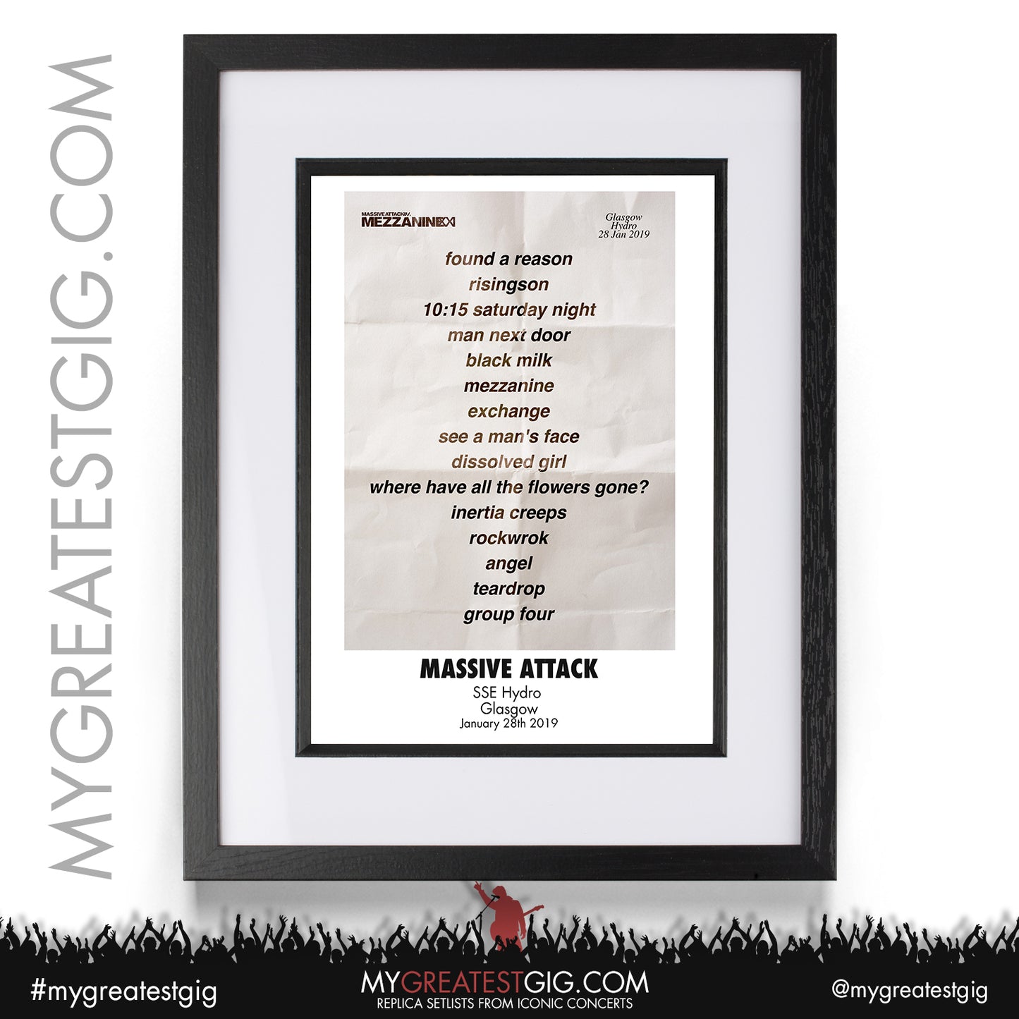 Massive Attack - Glasgow - January 28th 2019 Replica Setlist Poster