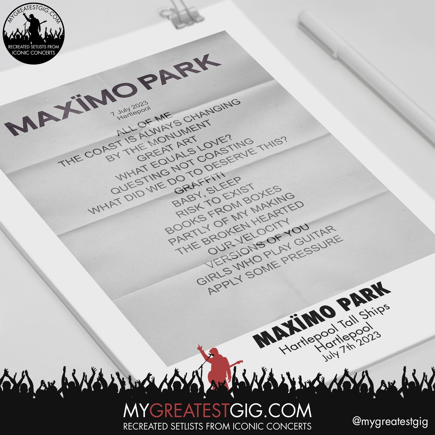 Maximo Park - London - July 7th 2023 Recreated Setlist Poster