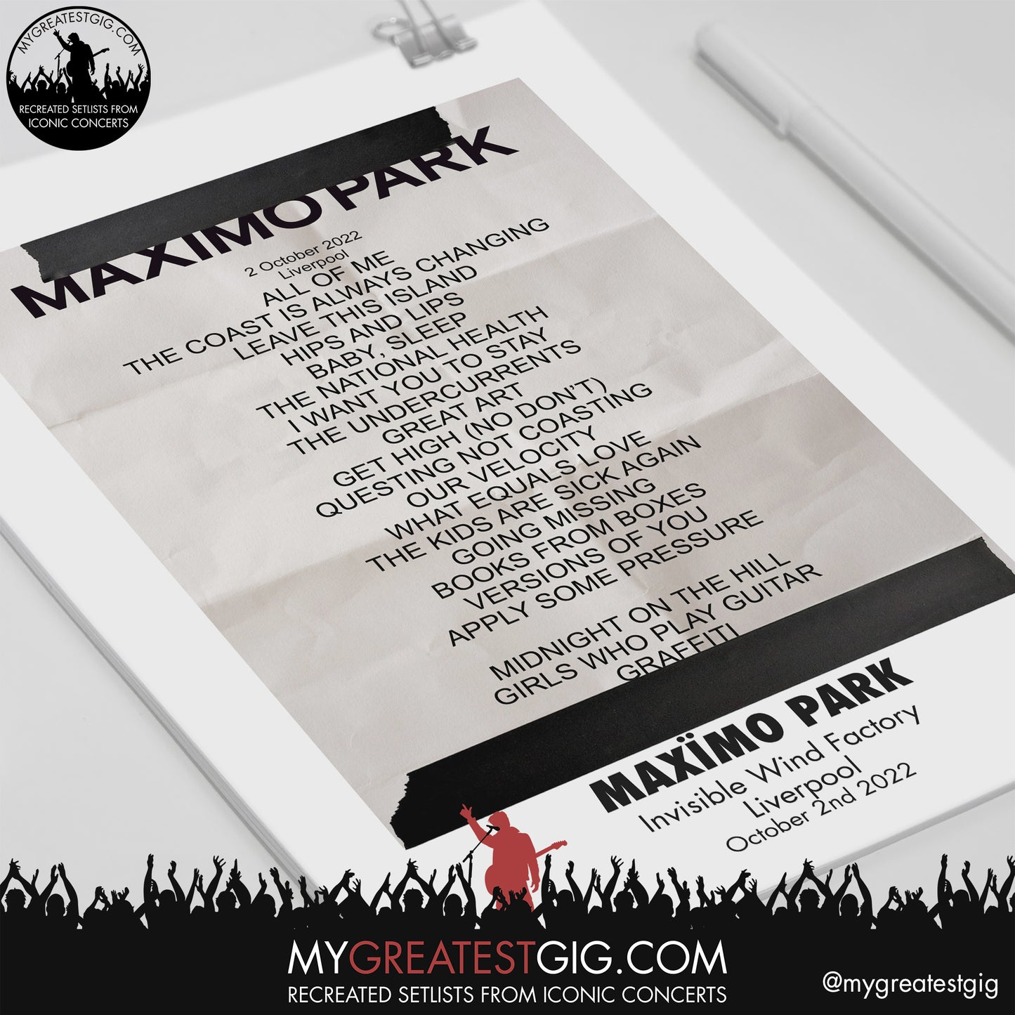 Maximo Park - Liverpool - October 2nd 2022 Recreated Setlist Poster