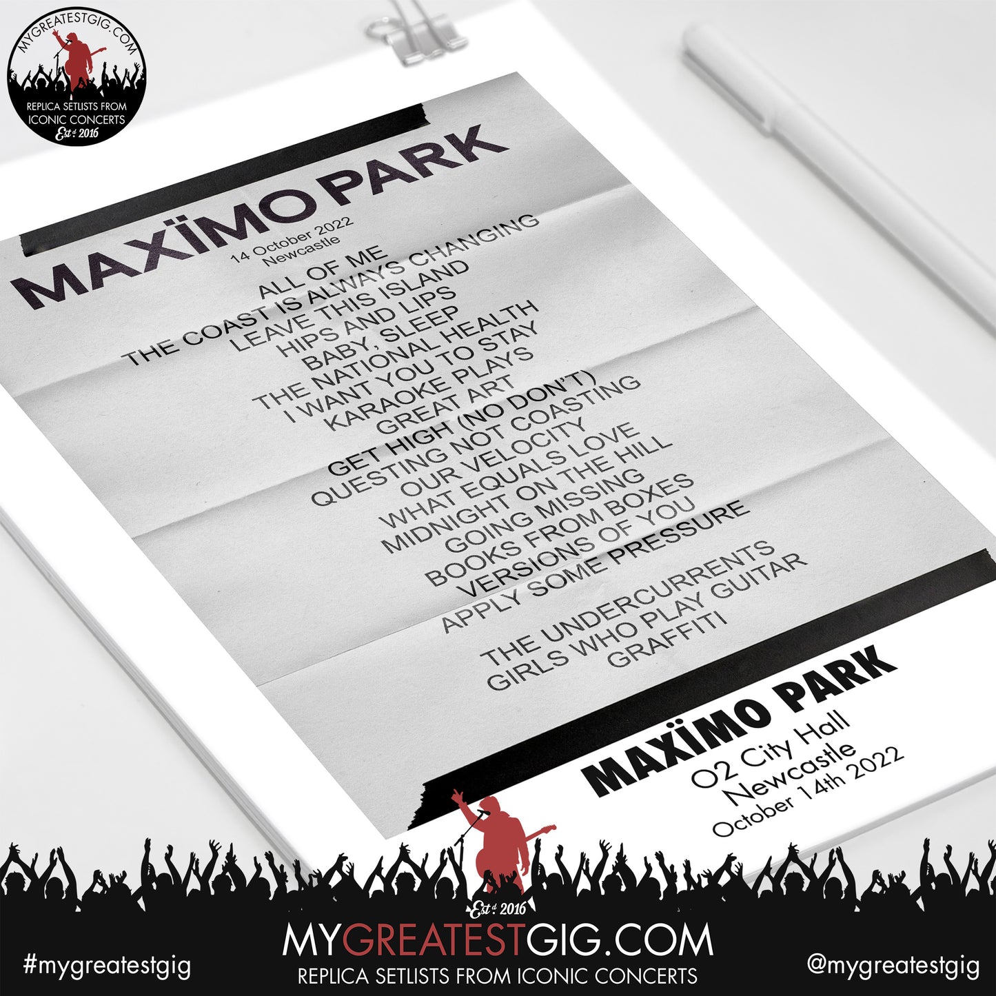 Maximo Park - Newcastle - October 14th 2022 Replica Setlist Poster