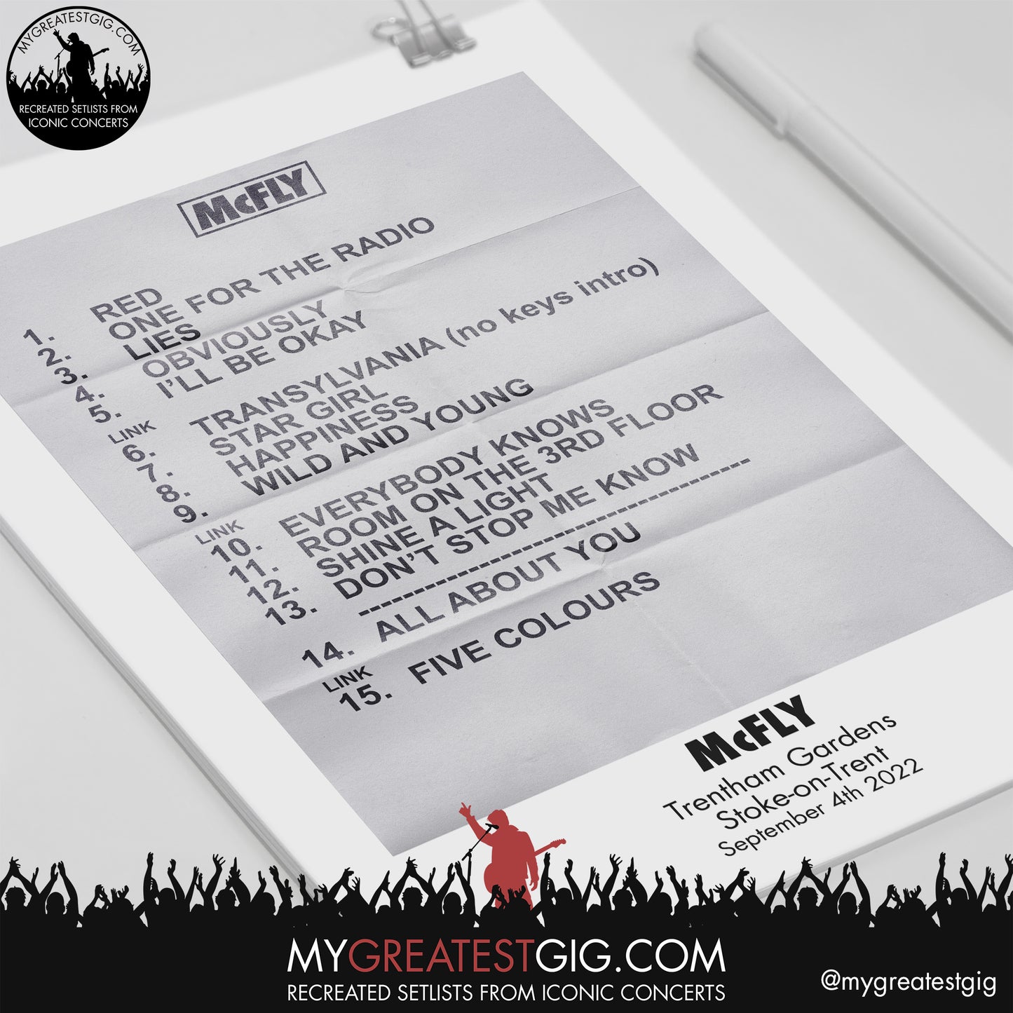 McFly - Stoke-On-Trent - September 4th 2022 Recreated Setlist Poster