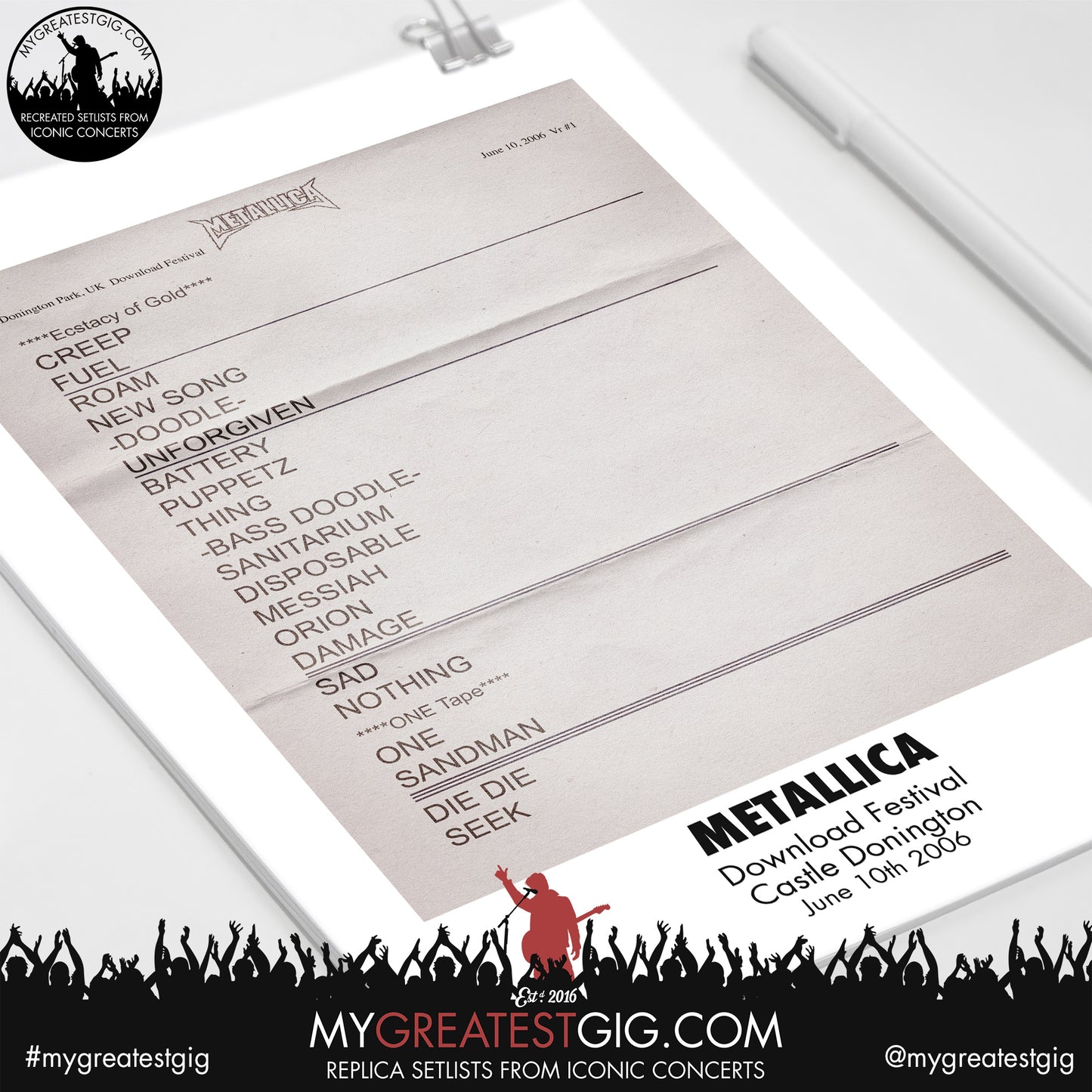Metallica - Download Festival - June 10th 2006 Replica Setlist Poster