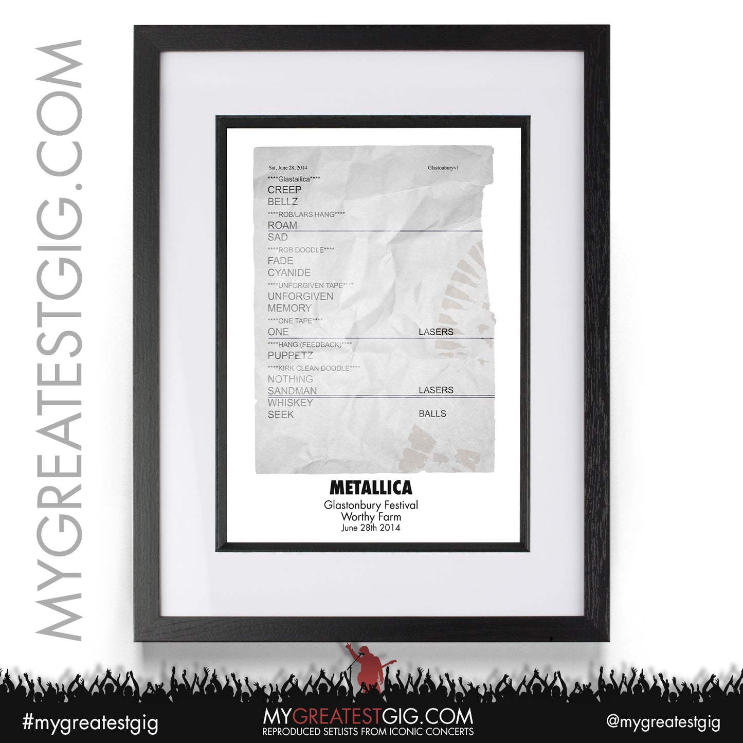 Metallica - Glastonbury Festival - June 28th 2014 Recreated Setlist Poster