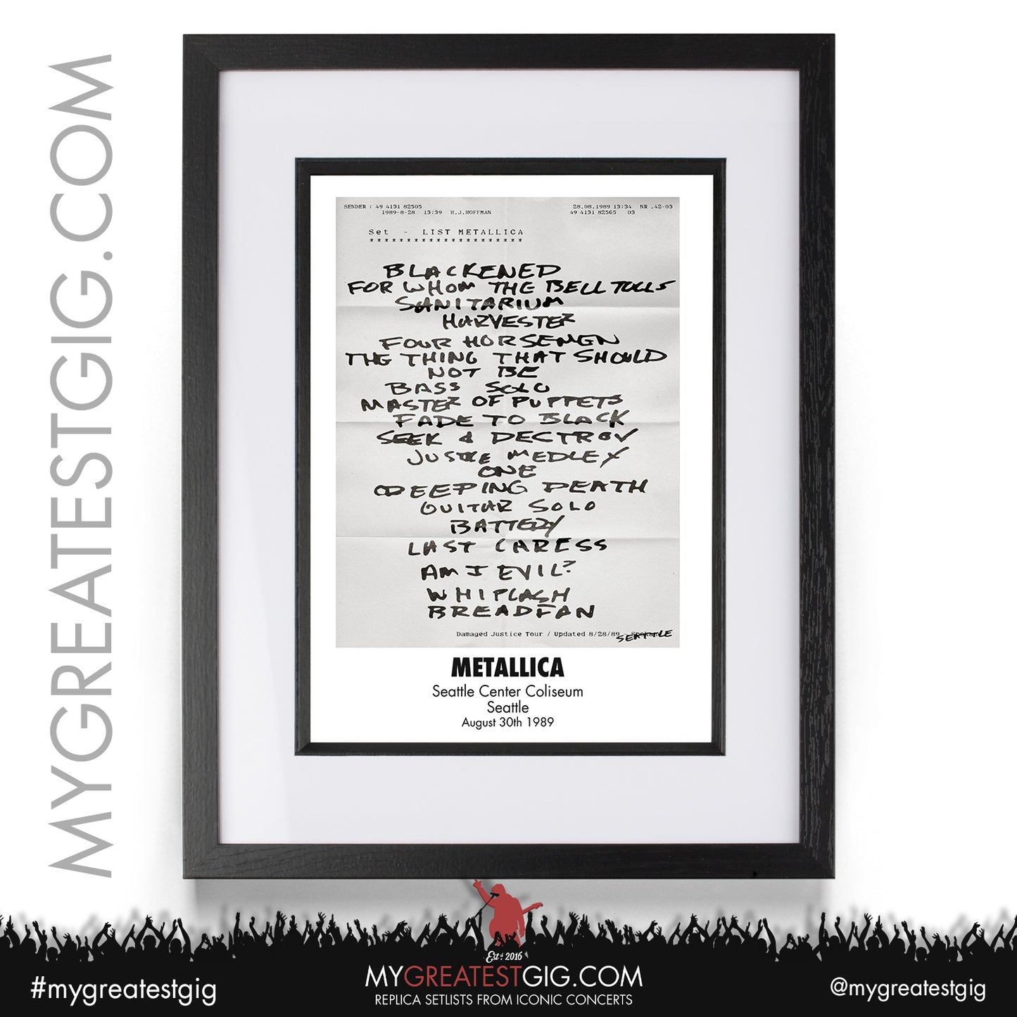 Metallica - Seattle - August 30th 1989 Replica Setlist Poster