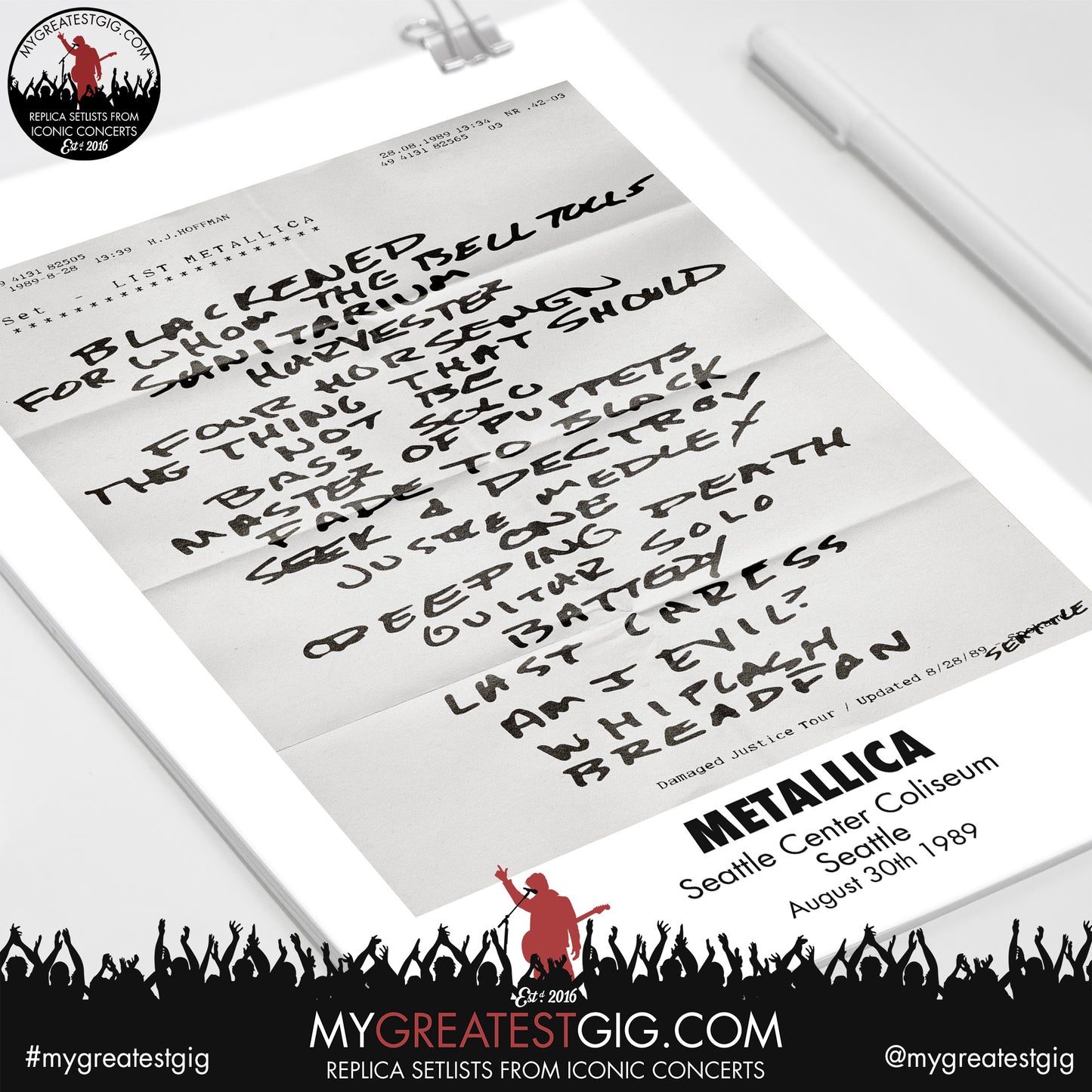 Metallica - Seattle - August 30th 1989 Replica Setlist Poster