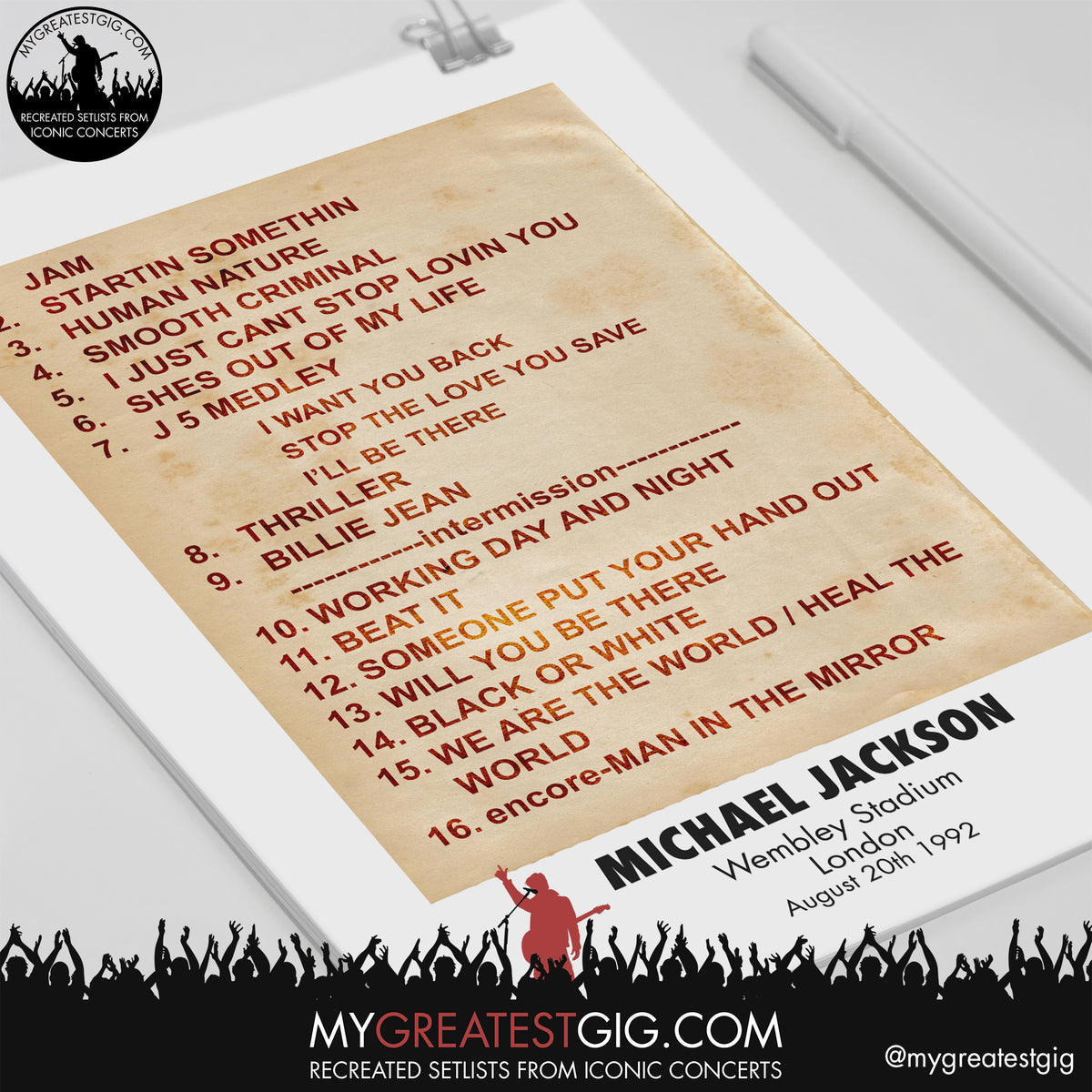 Michael Jackson London August 20th 1992 Recreated Setlist Poster